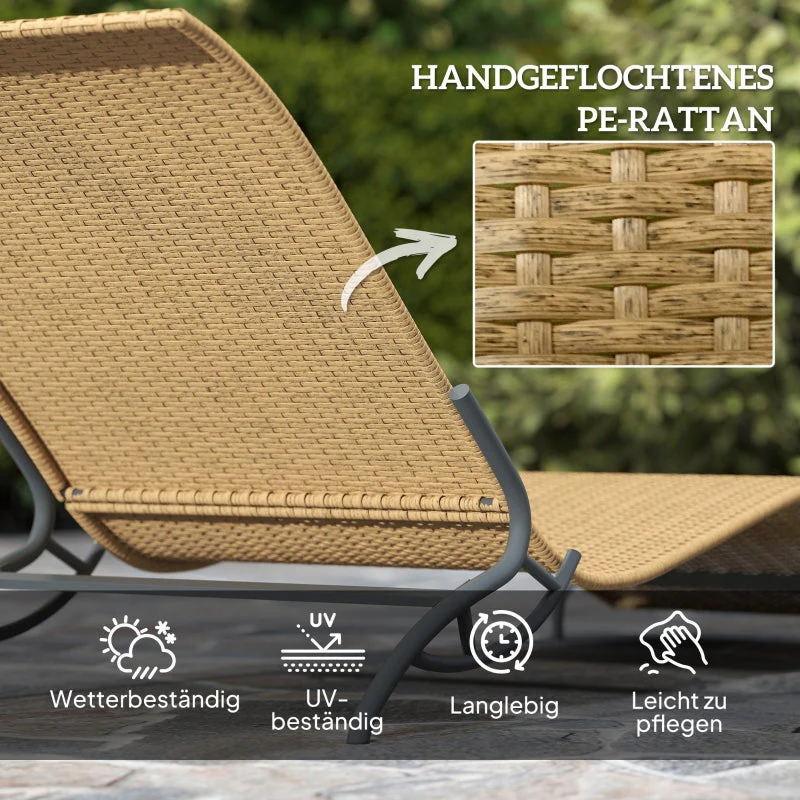 Sun Lounger, Water-Repellent, 120 kg Load Capacity, Polyrattan Beige - Image 4