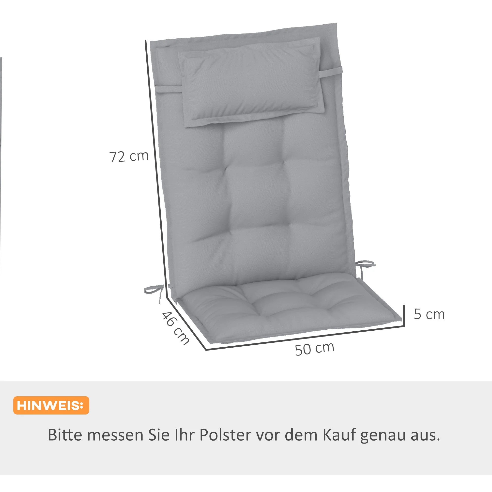 Sunlounger Cushions Water-Repellent Garden Beach Deck Chair 50 x 116 x 5 cm Light Grey - Image 3