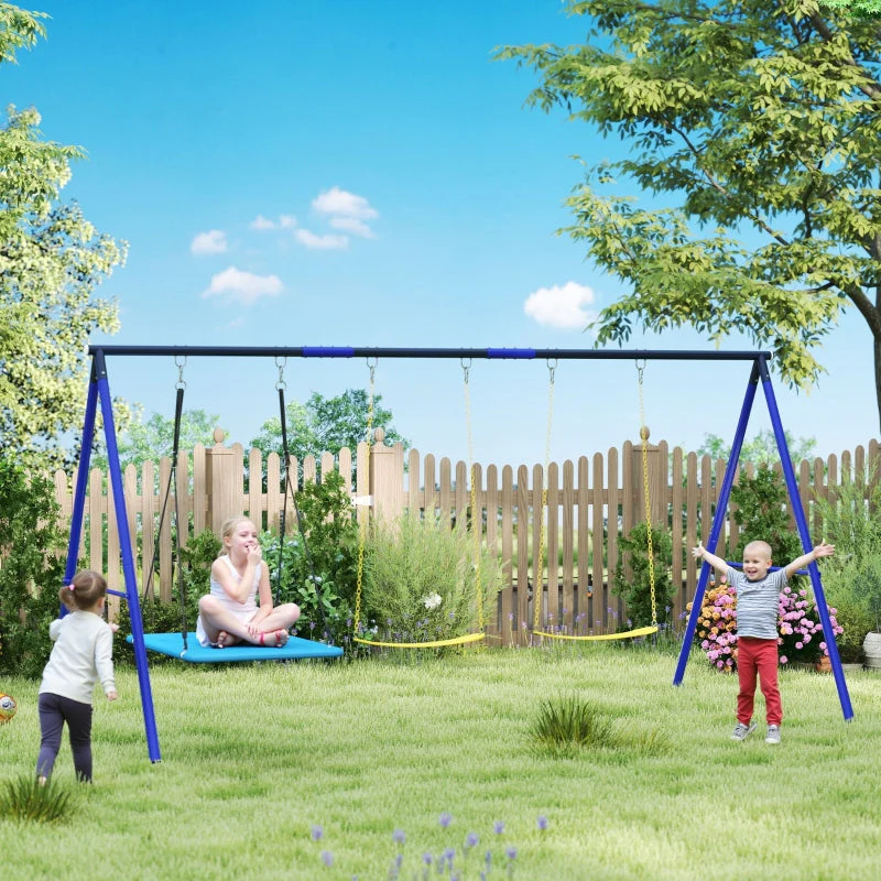 Swing Set, 3 Children, 120 kg Load Capacity, Outdoor Swings, Colorful - Image 3