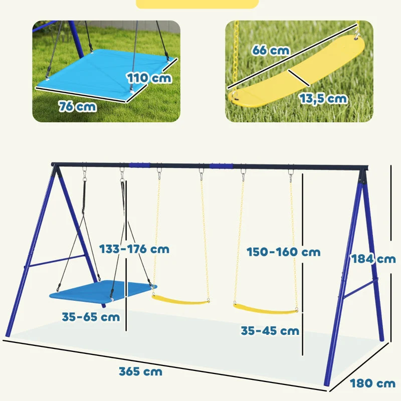 Swing Set, 3 Children, 120 kg Load Capacity, Outdoor Swings, Colorful - Image 4