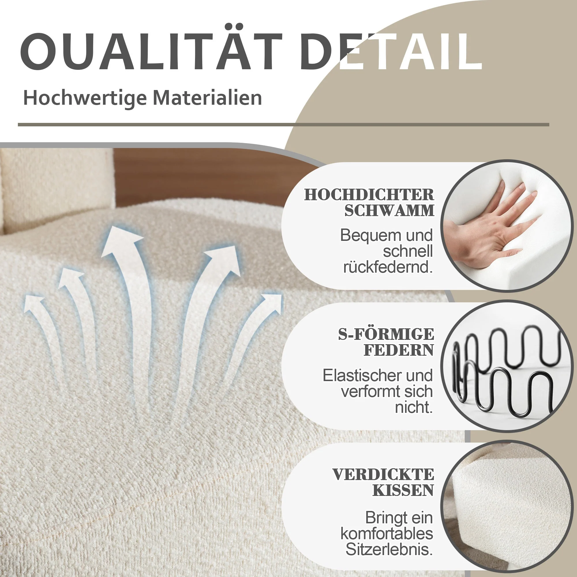 Swivel Barrel Armchair 360° Round Fluffy Fabric, Beige - Image 6