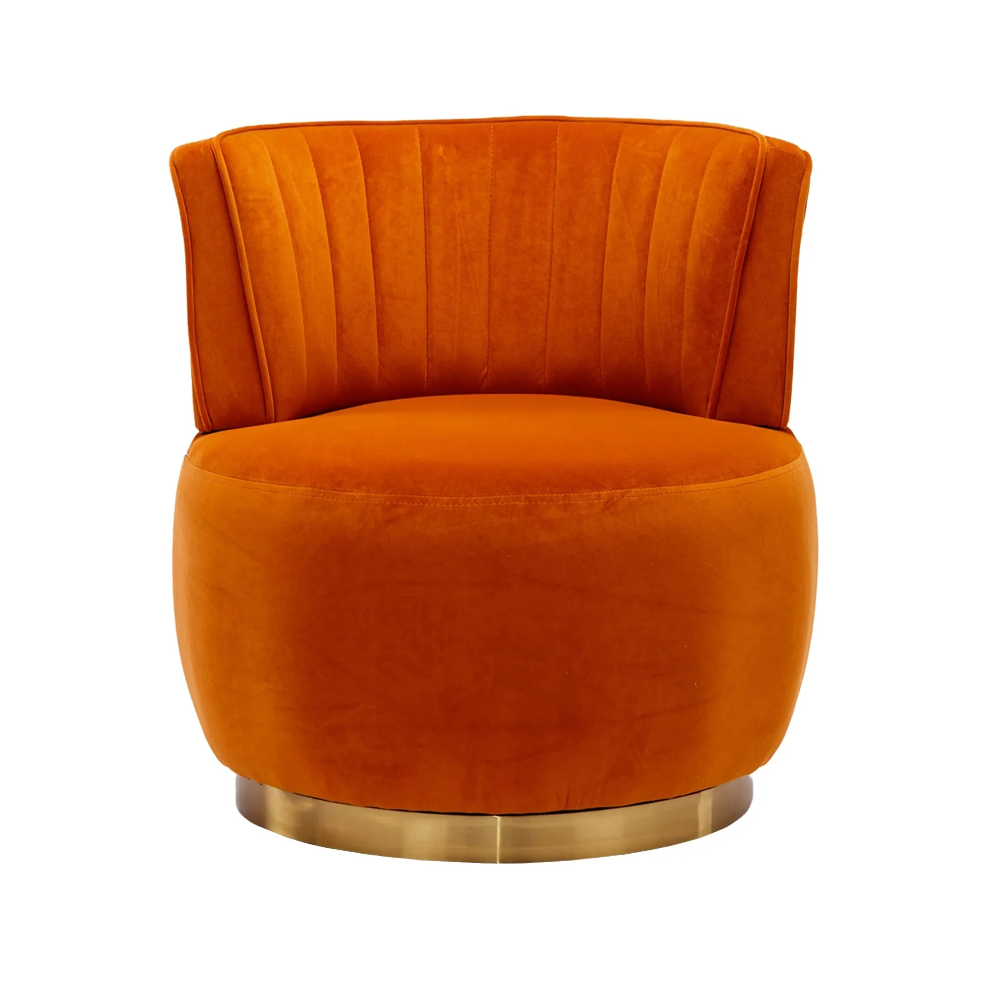 Swivel Barrel Chair 360° Round Comfortable, Orange Velvet - Image 10