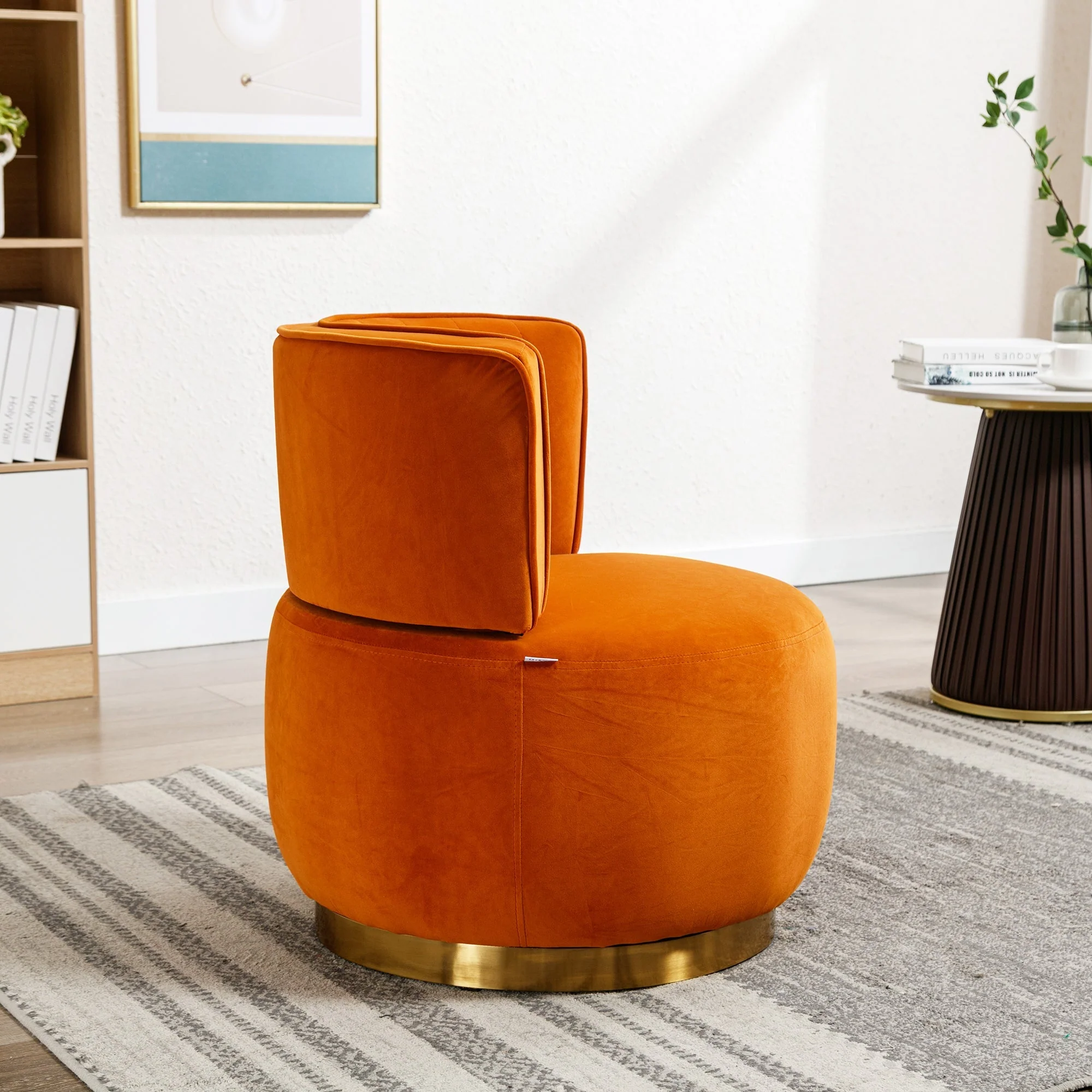 Swivel Barrel Chair 360° Round Comfortable, Orange Velvet - Image 7