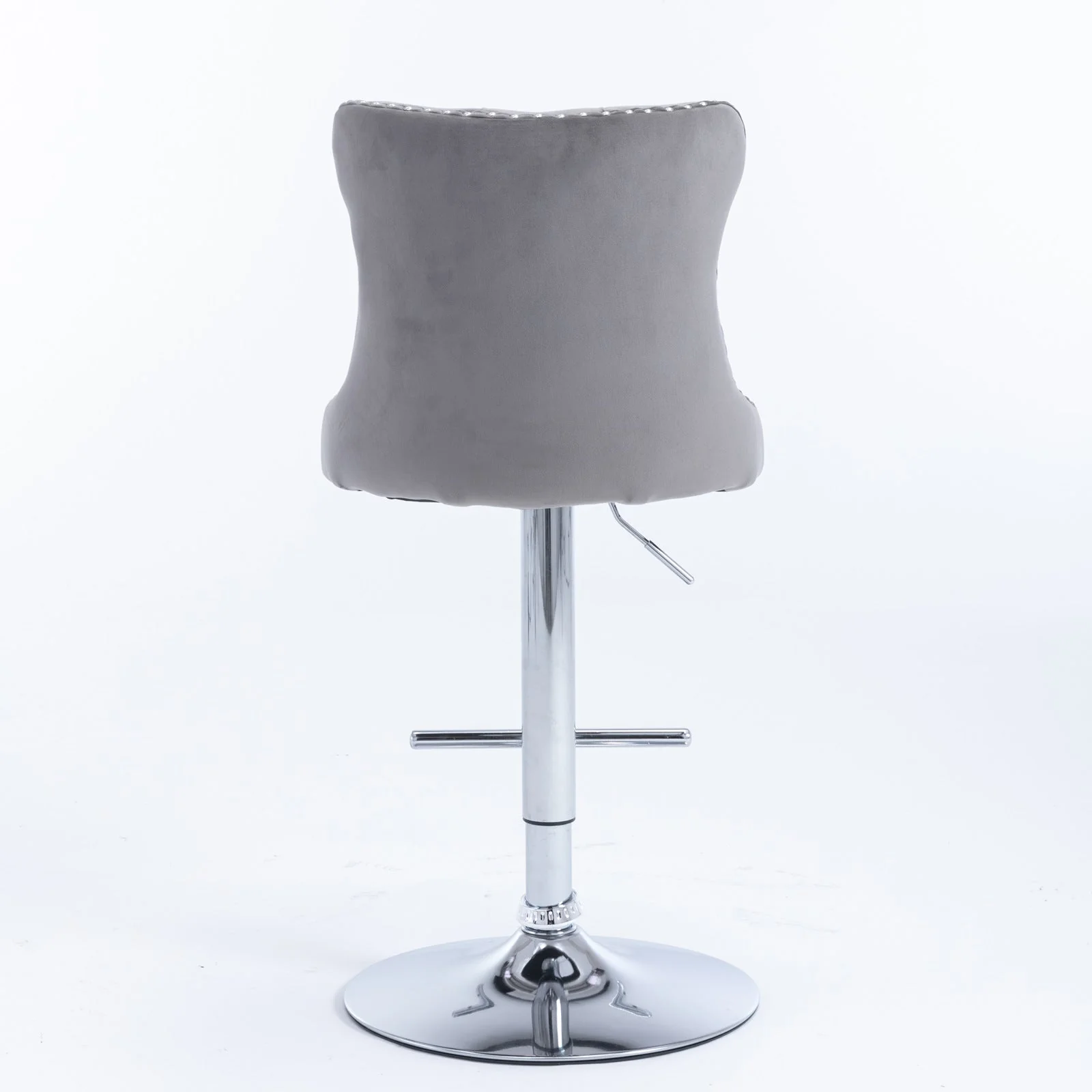 Swivel Barstools Adjustable Height Tufted Back Chrome Base Set of 2 - Velvet Gray - Image 6