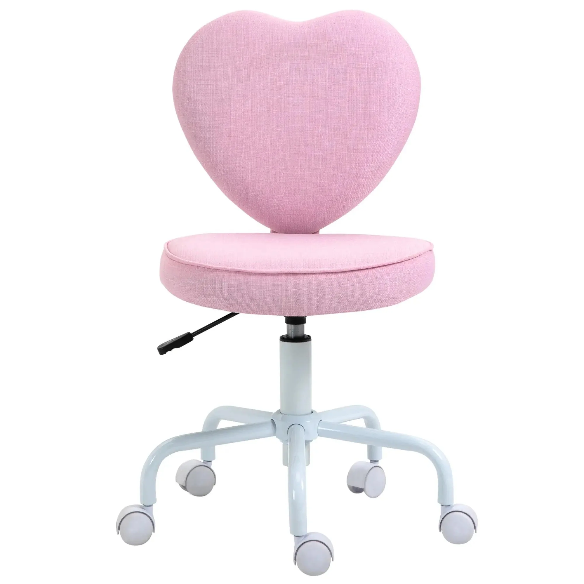 Swivel Chair Executive Computer Chair, Height Adjustable Heart-Shaped Upholstery, Pink Linen Fabric - Image 2