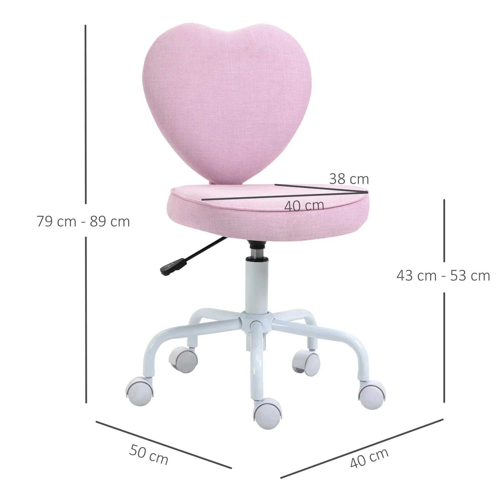 Swivel Chair Executive Computer Chair, Height Adjustable Heart-Shaped Upholstery, Pink Linen Fabric - Image 3