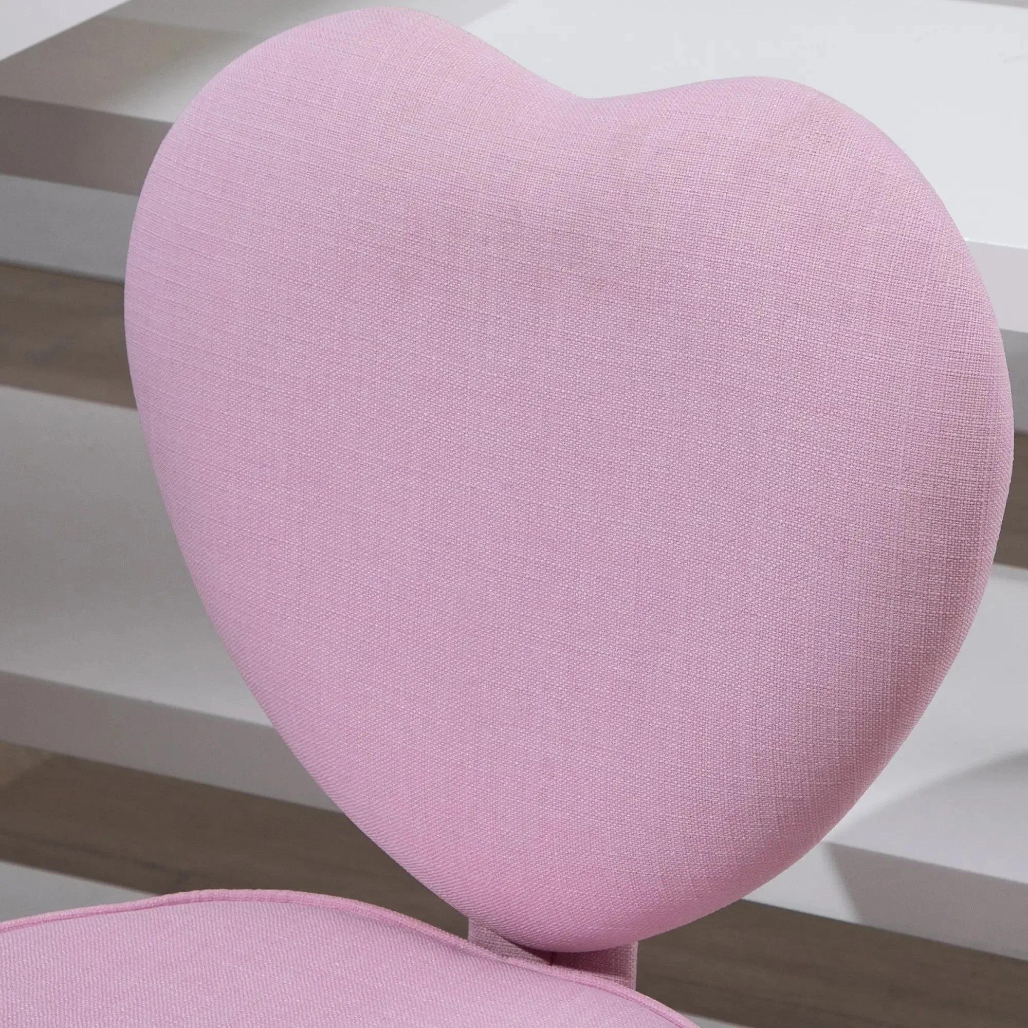 Swivel Chair Executive Computer Chair, Height Adjustable Heart-Shaped Upholstery, Pink Linen Fabric - Image 7