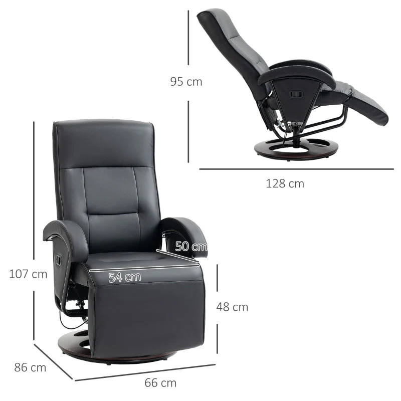 Swivel Chair, Upholstered Tilting Footrest Wooden Base, Faux Leather Black - Image 3