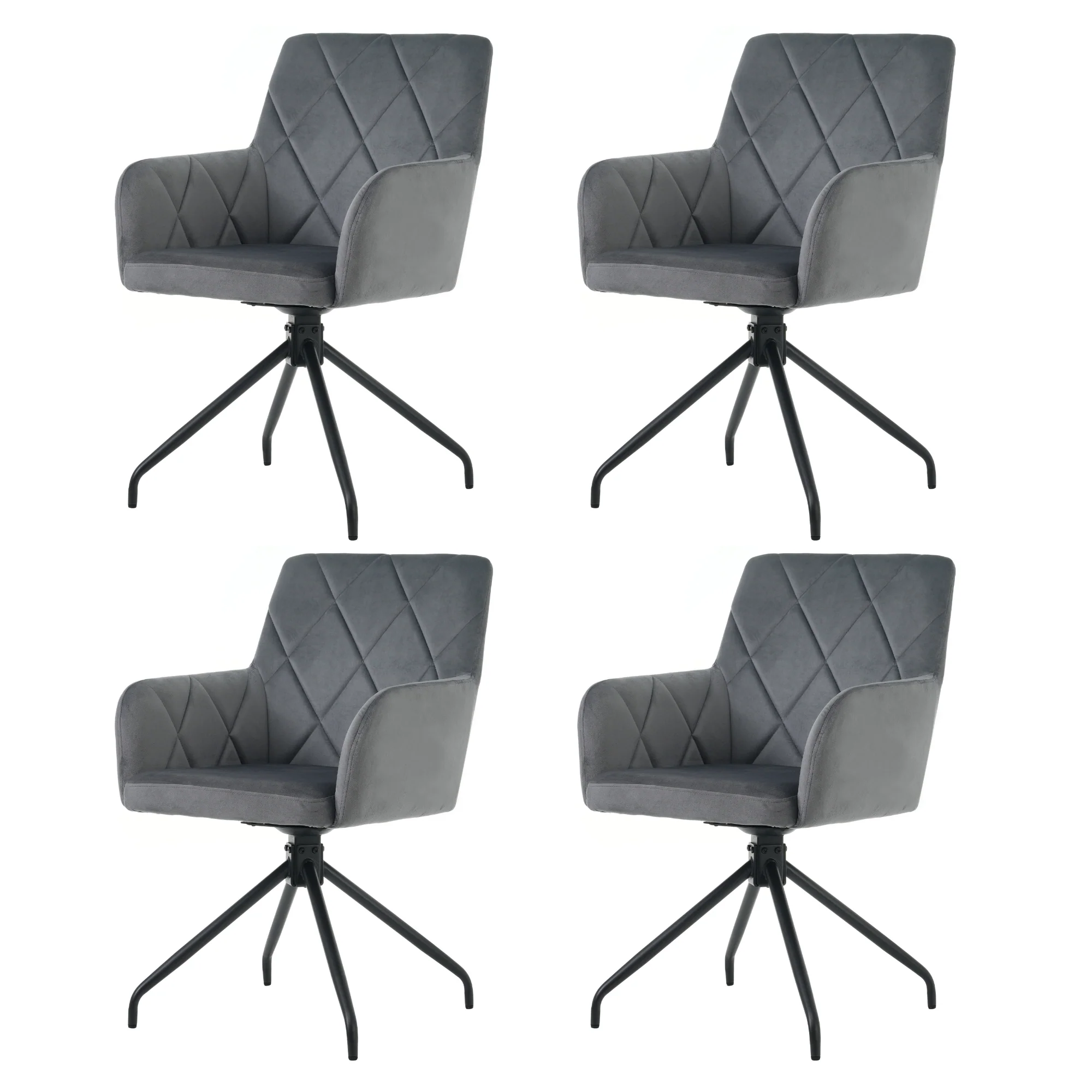 Swivel Dining Chair Set of 4, 360° Upholstered Diamond Pattern Armchair, Velvet Anthracite - Image 7