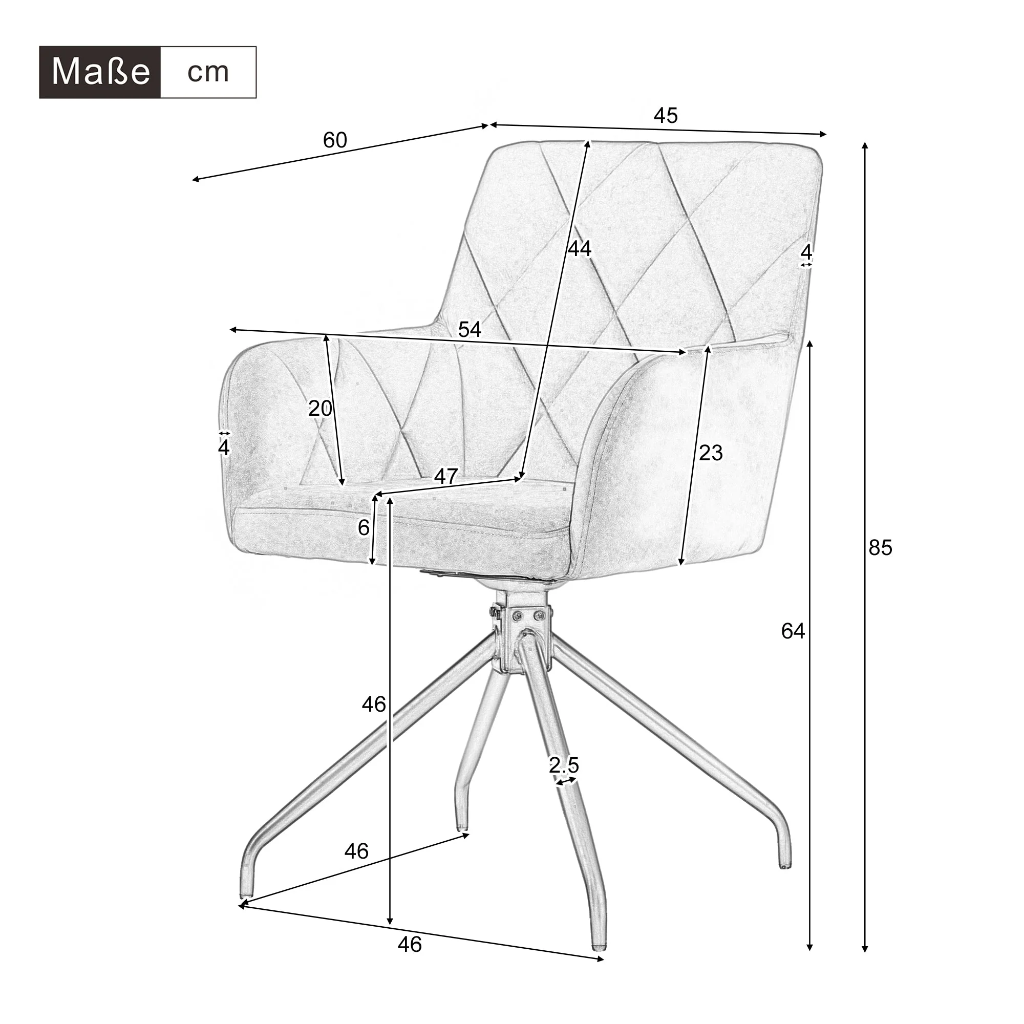 Swivel Dining Chair Set of 4, 360° Upholstered Diamond Pattern Armchair, Velvet Anthracite - Image 8