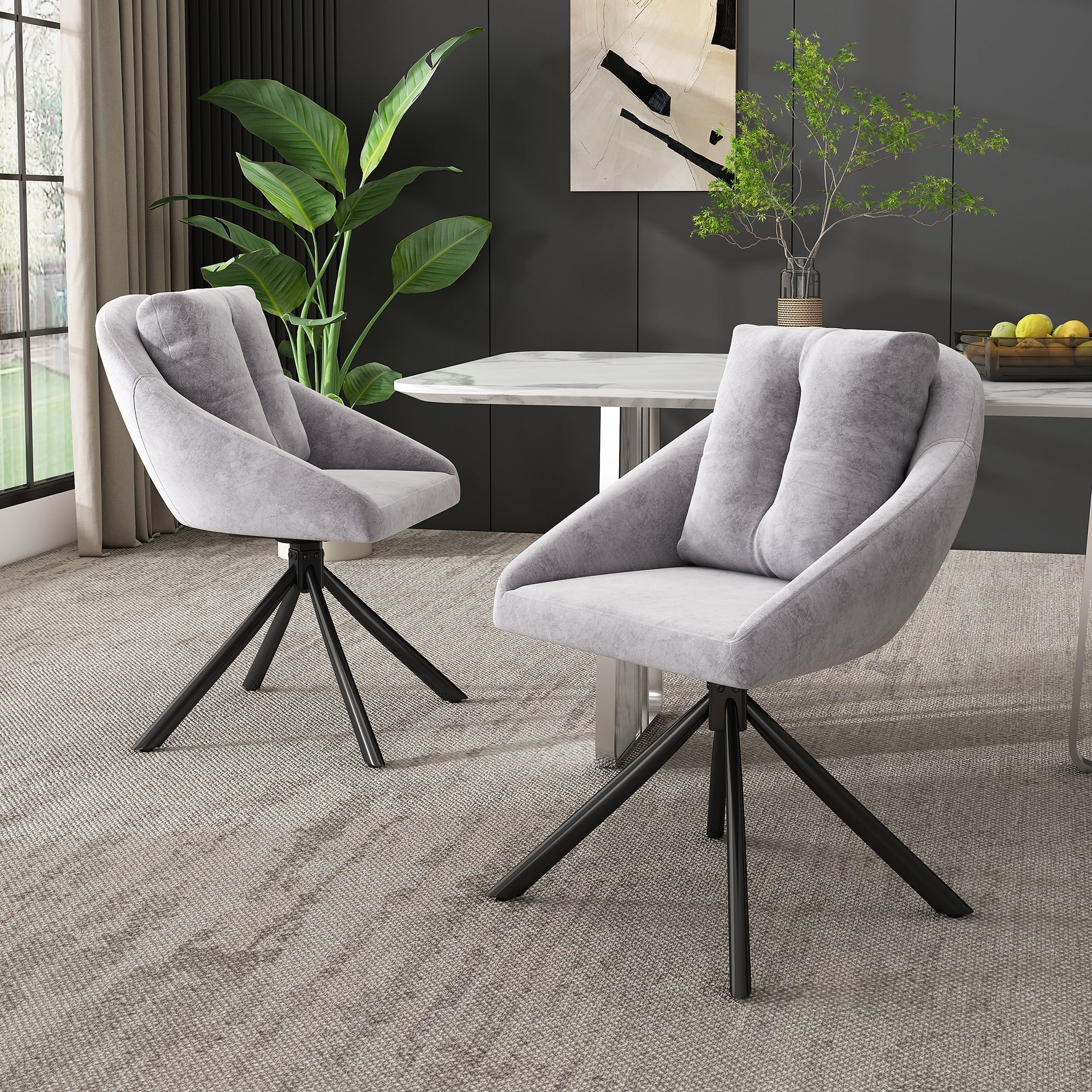 Swivel Dining Chair Set of 6 with Ergonomic Design, Grey Velvet - Image 3
