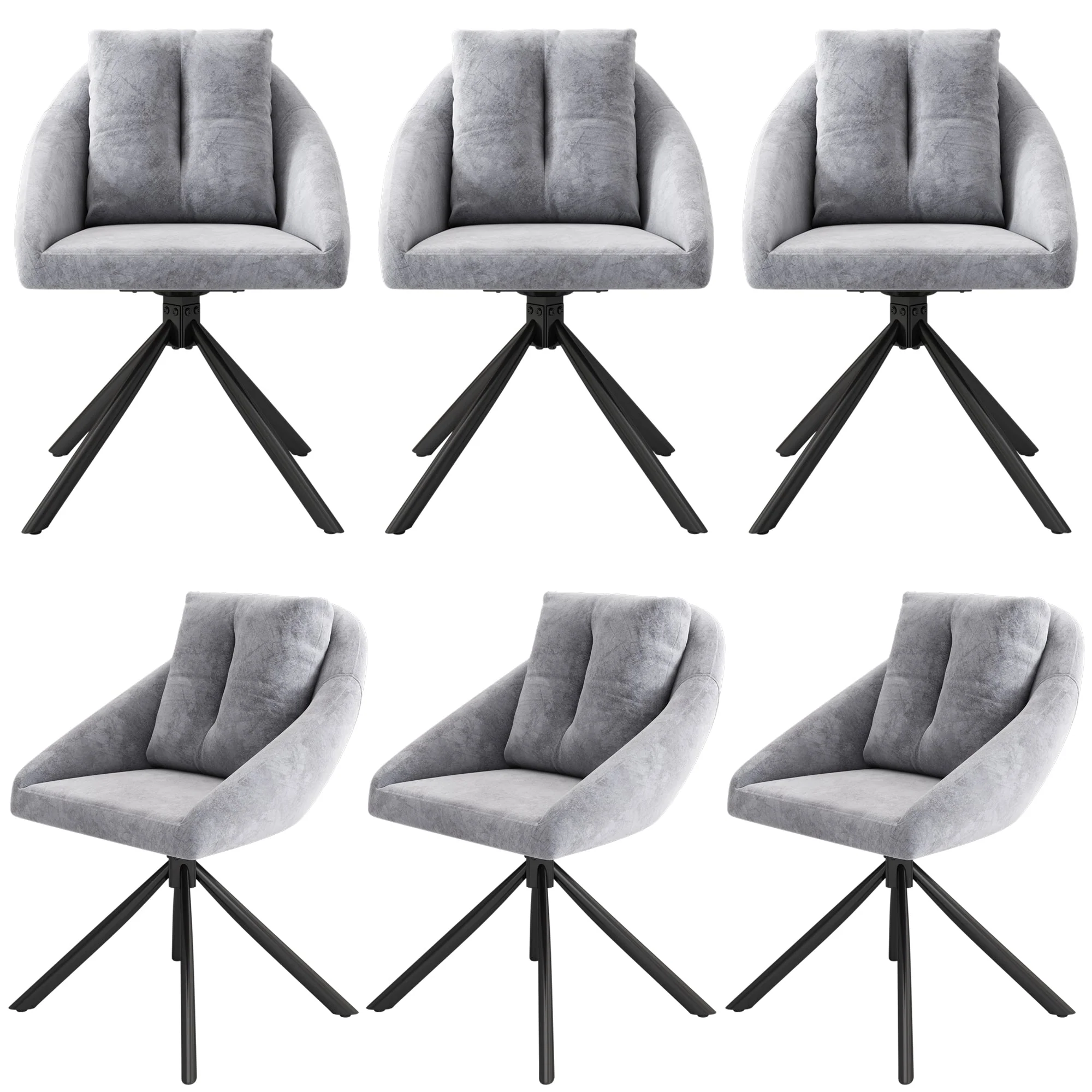 Swivel Dining Chair Set of 6 with Ergonomic Design, Grey Velvet - Image 5