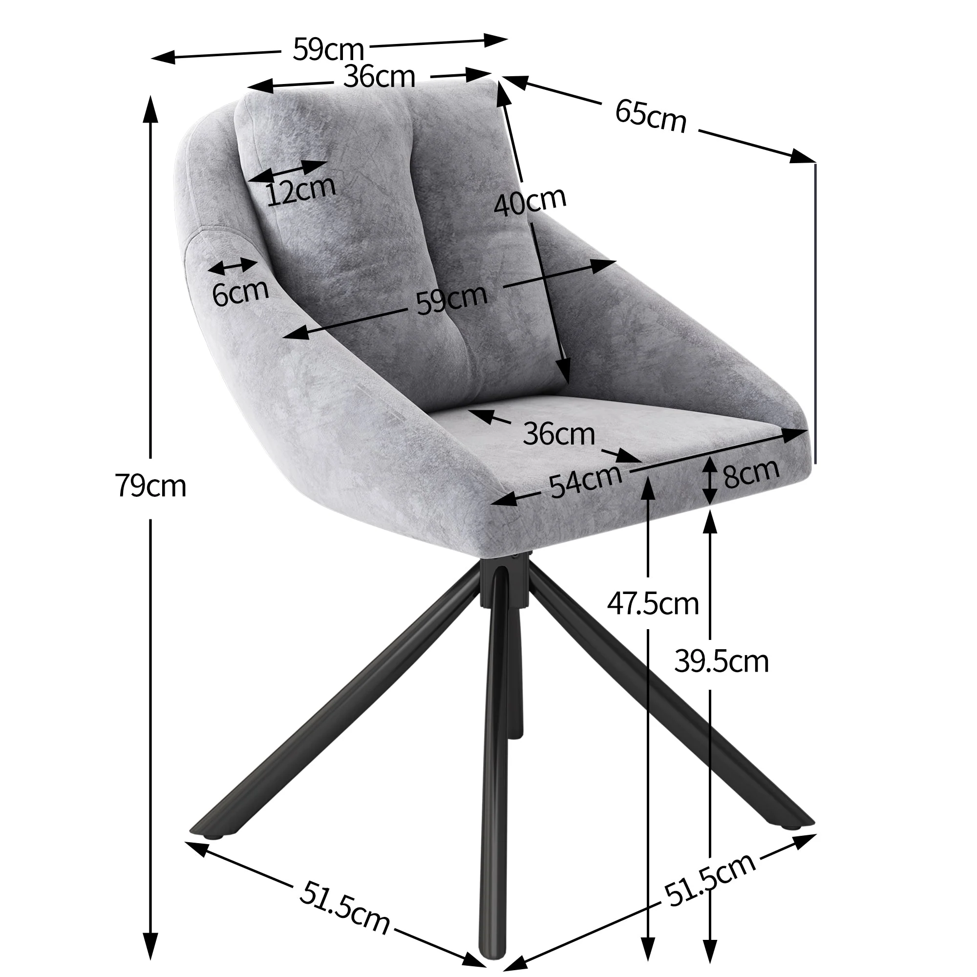 Swivel Dining Chair Set of 6 with Ergonomic Design, Grey Velvet - Image 6