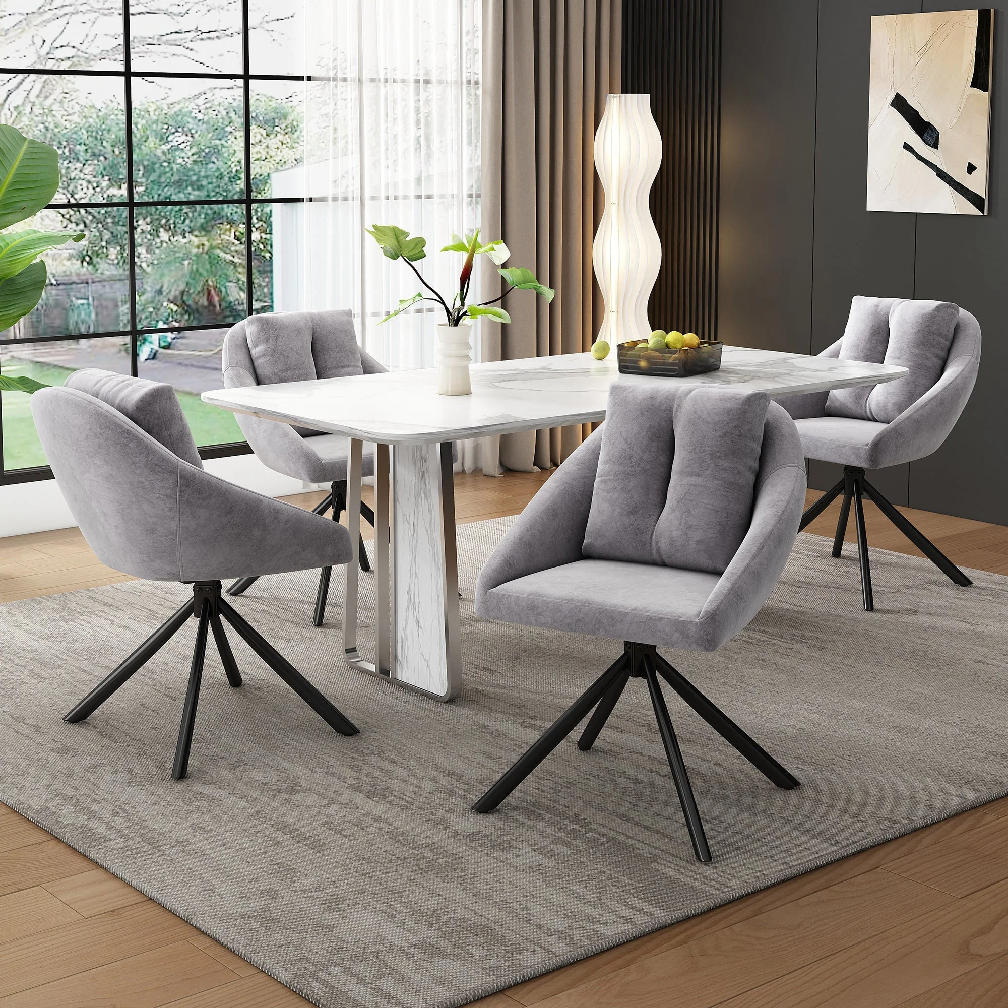 Swivel Dining Chair with Ergonomic Design and Breathable Fabric, Grey Velvet - Image 3