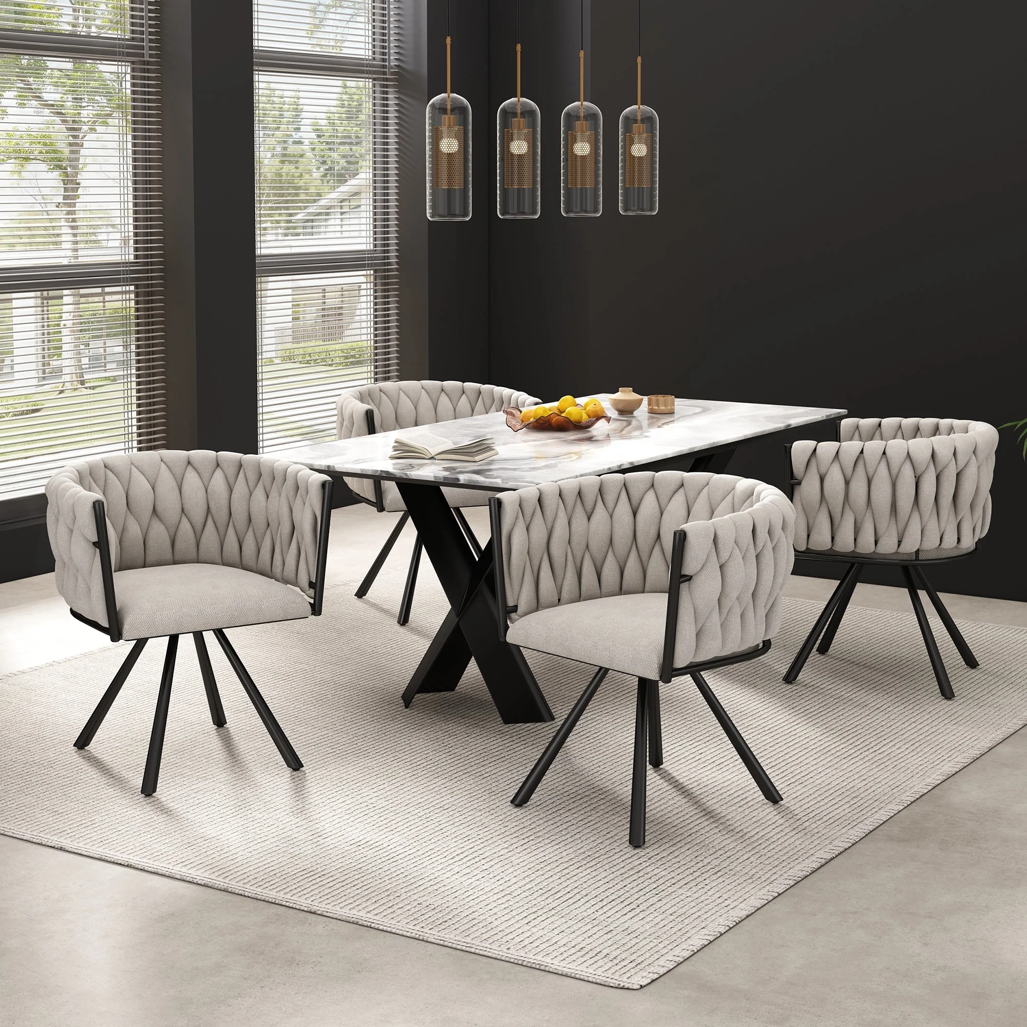 Swivel Dining Chairs, Set of 4 Luxury Leisure Chairs with Metal Support Legs, Beige Linen and Black Metal - Image 4