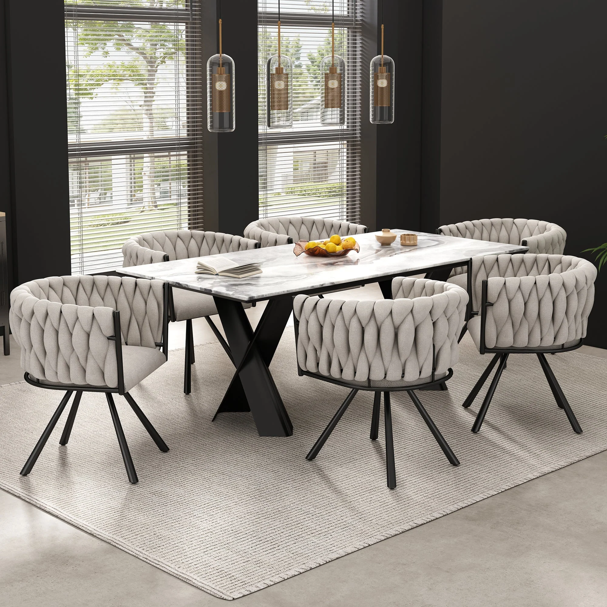 Swivel Dining Chairs, Set of 4 Luxury Leisure Chairs with Metal Support Legs, Beige Linen and Black Metal - Image 5
