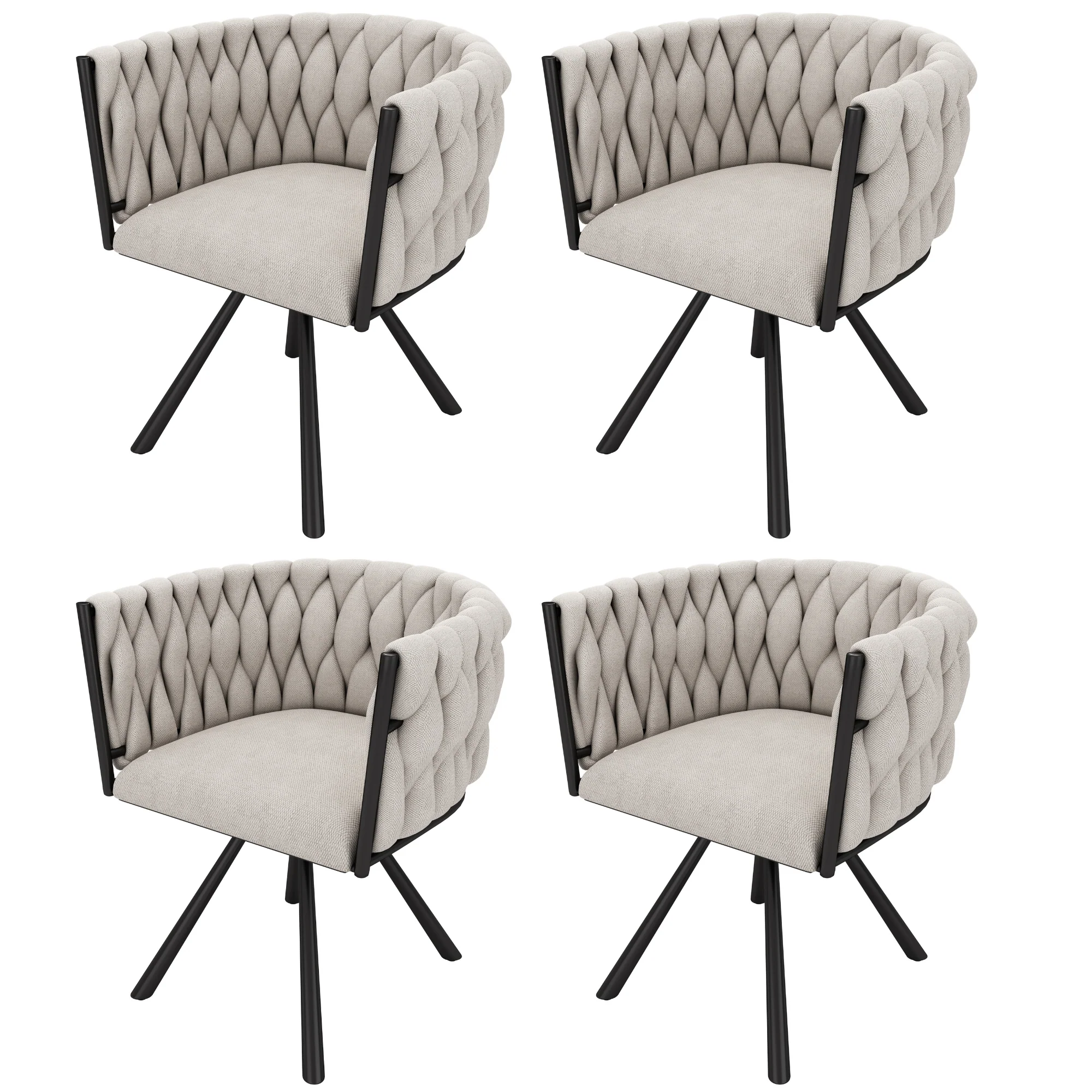 Swivel Dining Chairs, Set of 4 Luxury Leisure Chairs with Metal Support Legs, Beige Linen and Black Metal - Image 9