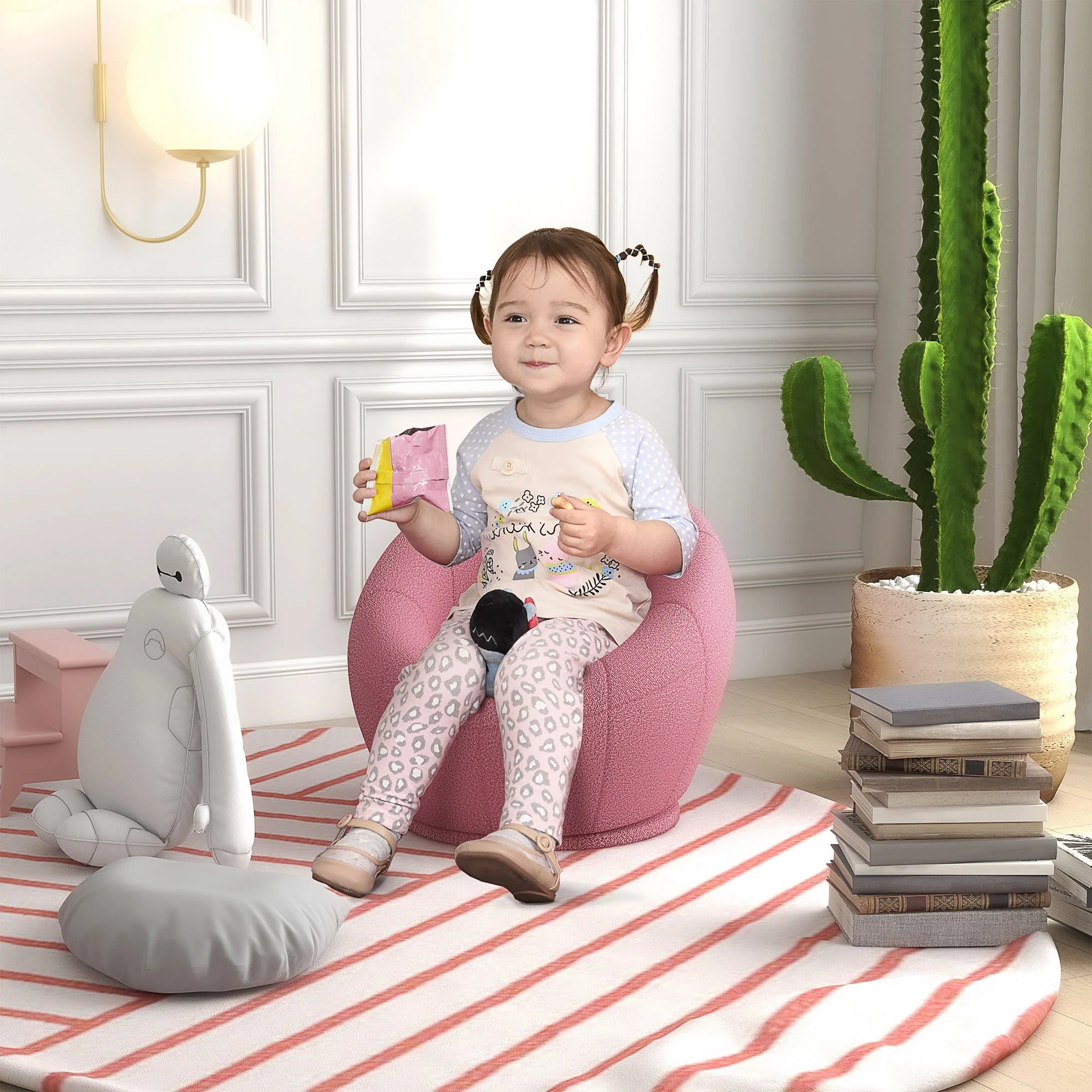 Swivel Lounge Chair, Plush, Single, 120 kg capacity, Pink
