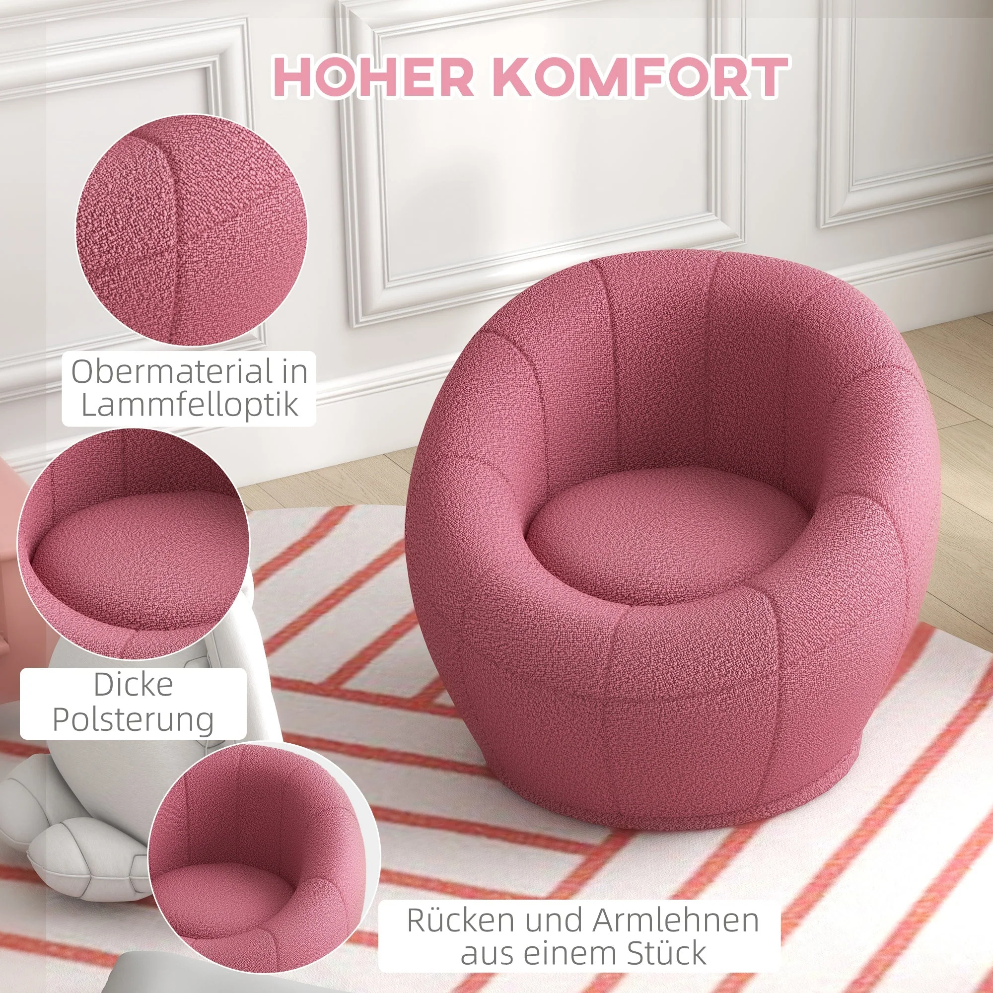 Swivel Lounge Chair, Plush, Single, 120 kg capacity, Pink - Image 4