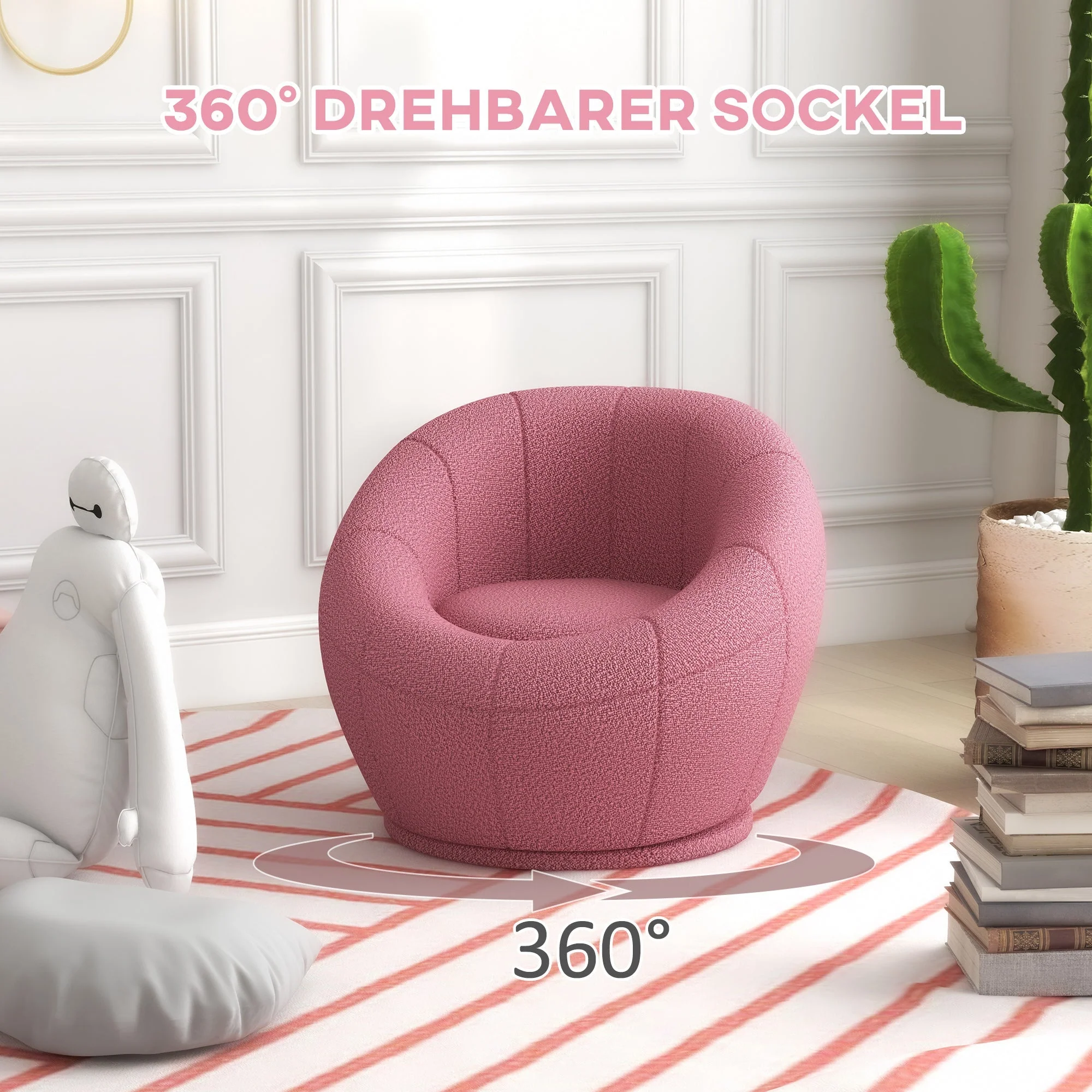 Swivel Lounge Chair, Plush, Single, 120 kg capacity, Pink - Image 5