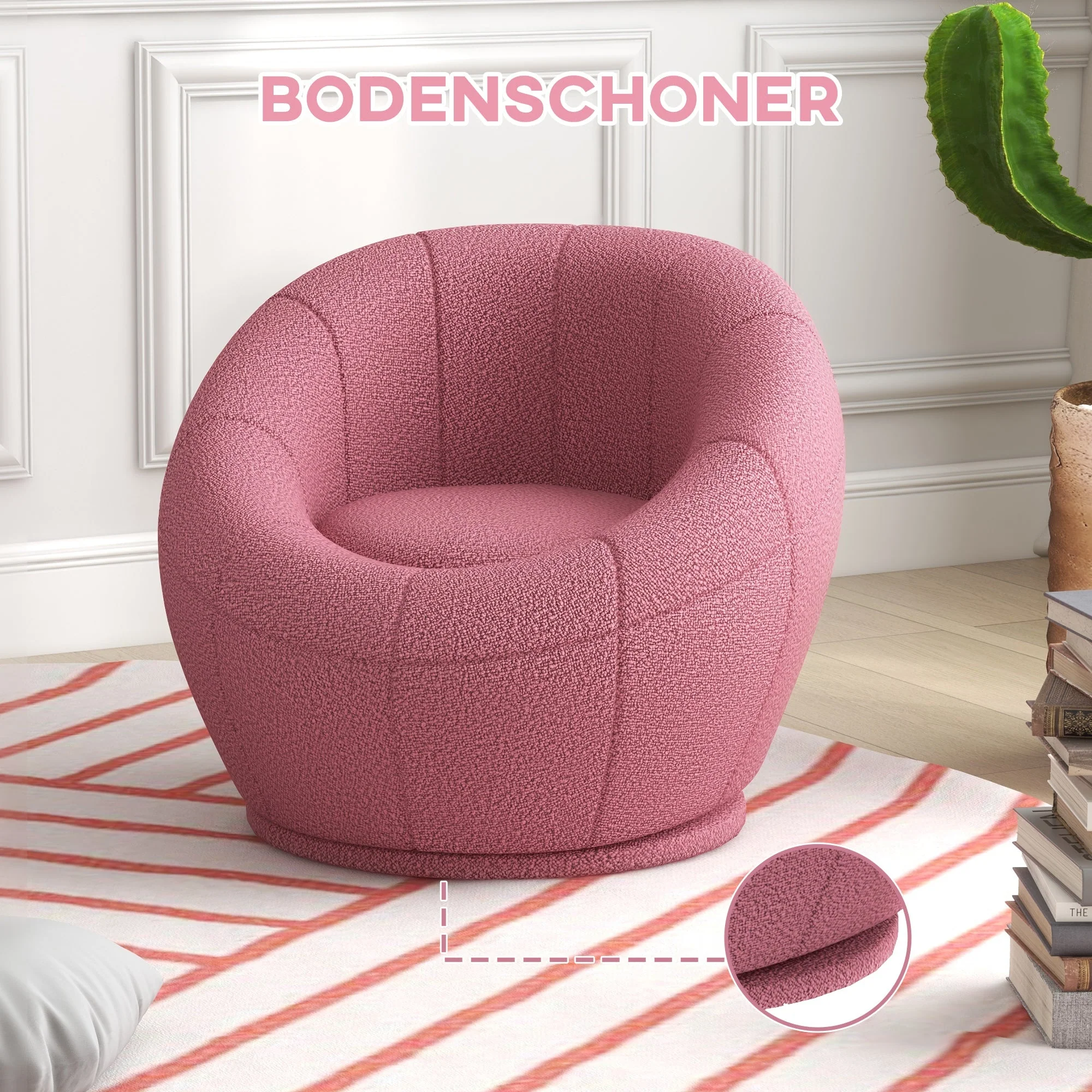 Swivel Lounge Chair, Plush, Single, 120 kg capacity, Pink - Image 6