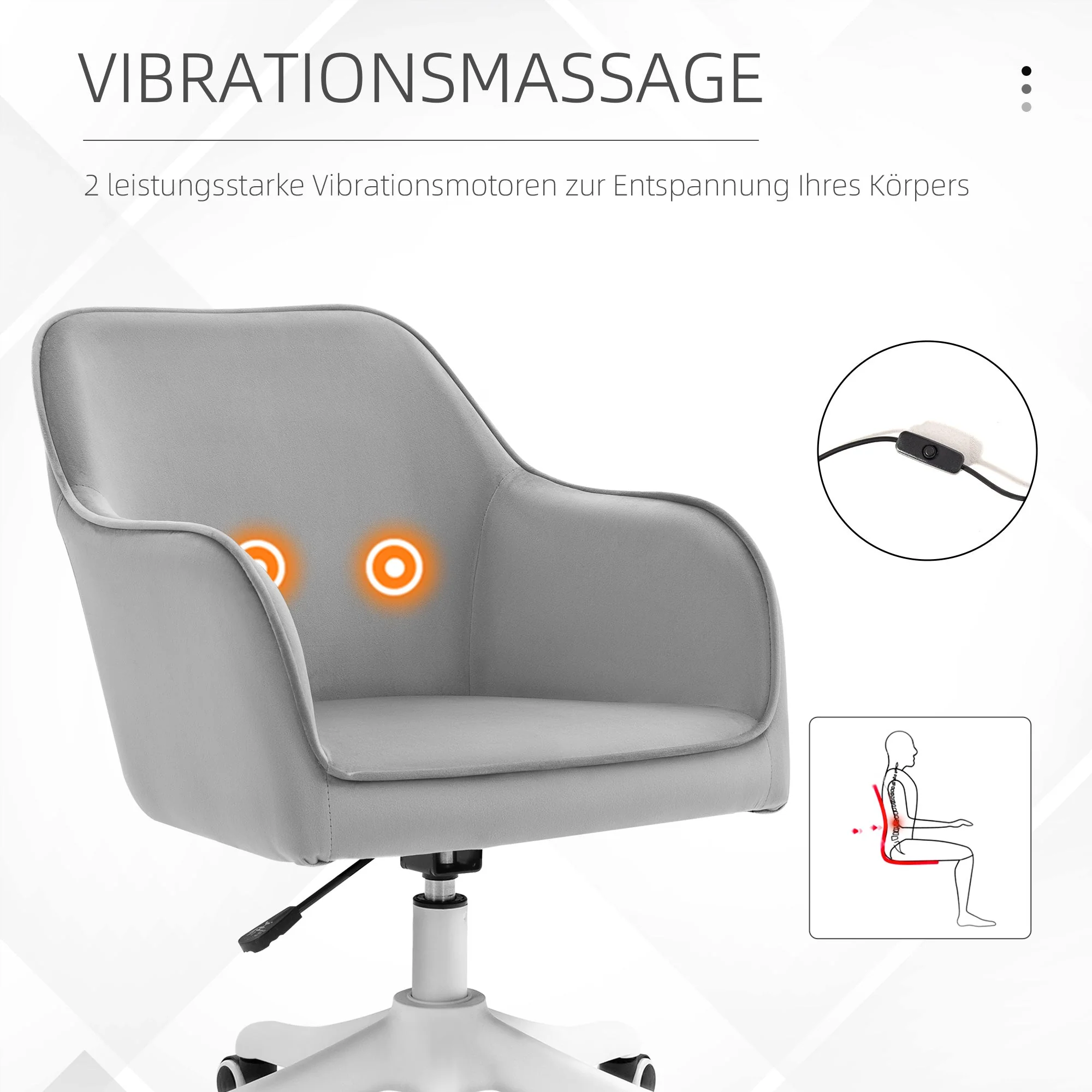 Swivel Office Chair, Massage Function, Armrests, Lumbar Cushion, Grey - Image 4