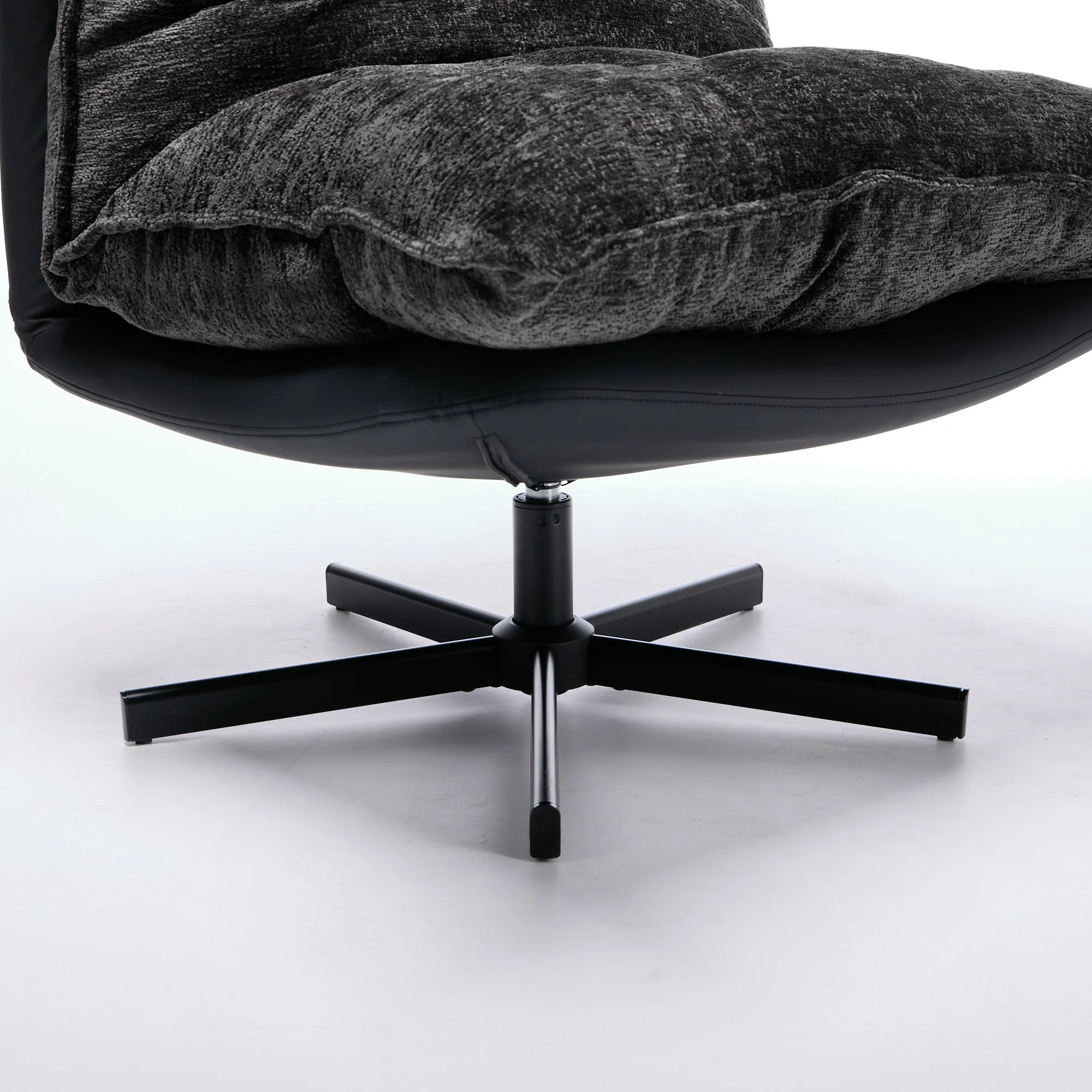 Swivel Recliner with 3-Position Adjustable Backrest and Memory Foam, Dark Grey Chenille and Faux Leather - Image 6