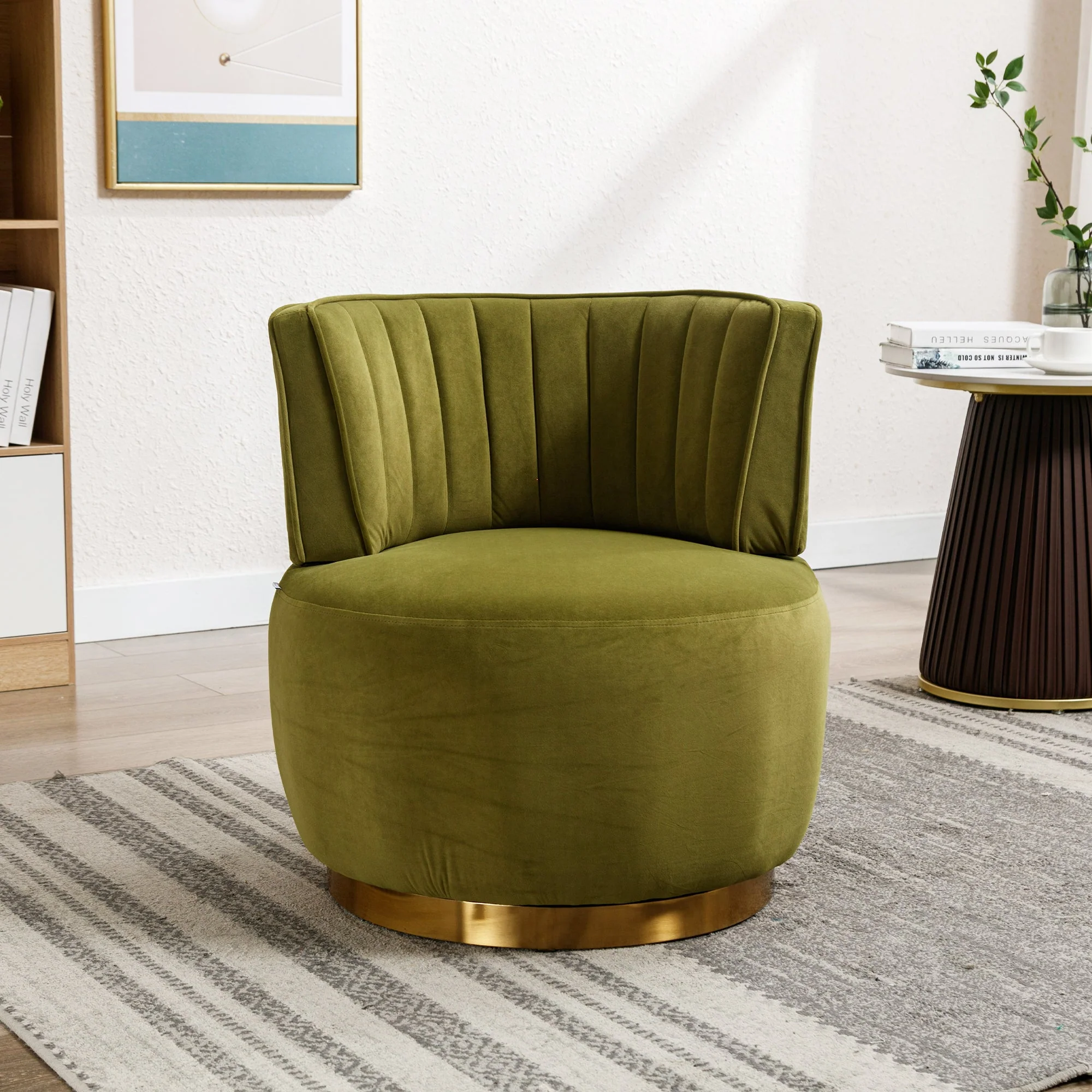 Swivel Shell Chair 360° Velvet - Olive Green