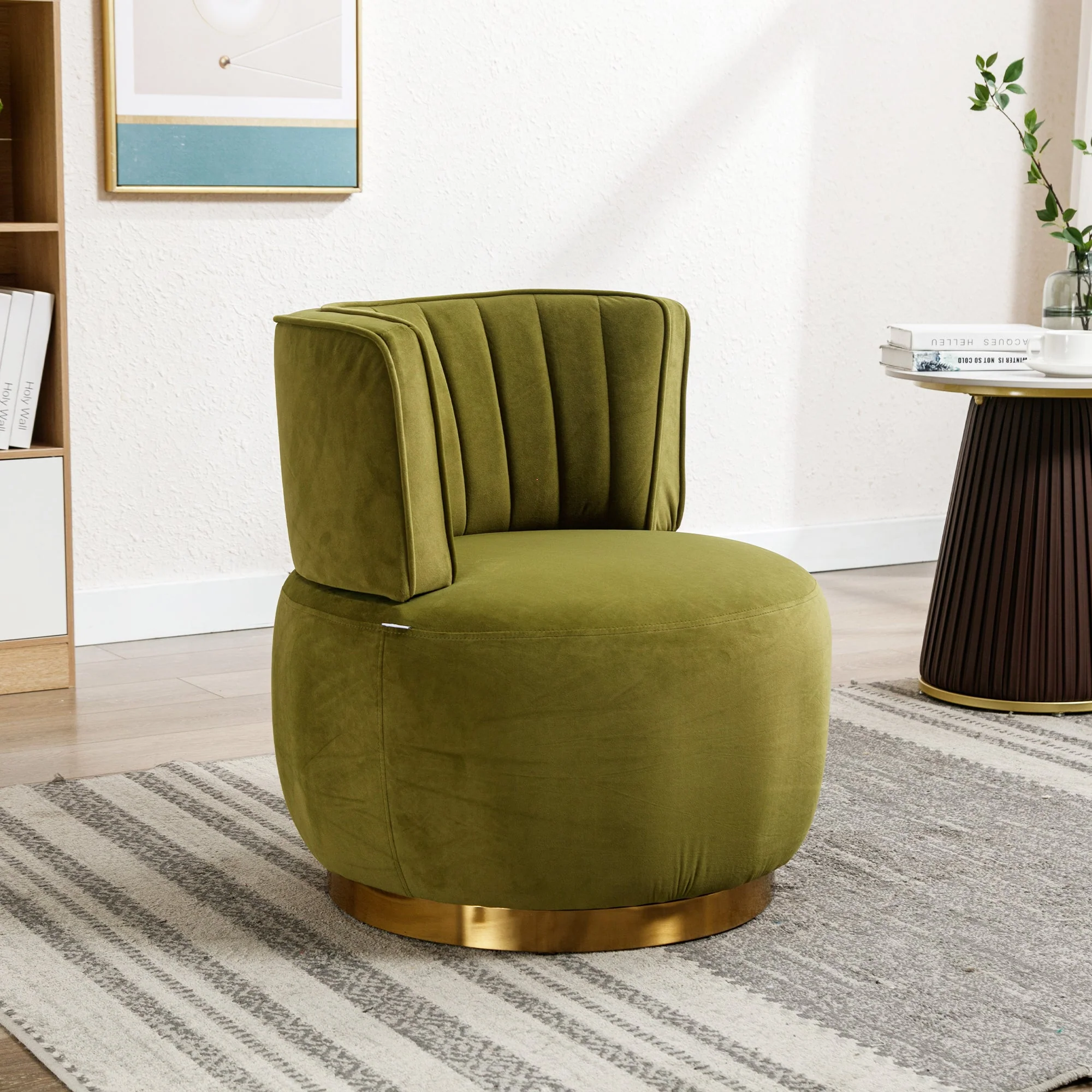 Swivel Shell Chair 360° Velvet - Olive Green - Image 3