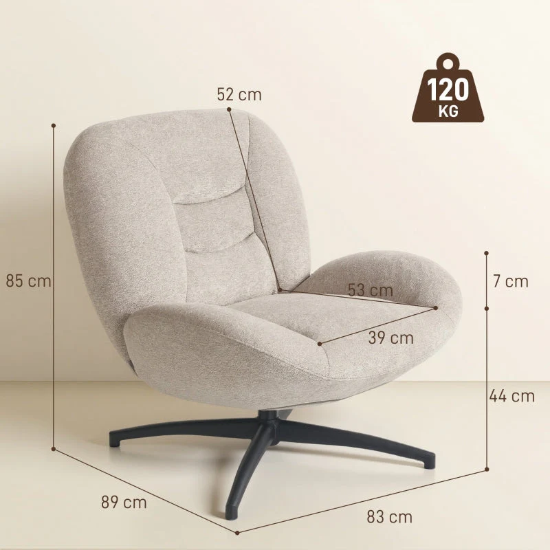Swivel Upholstered Accent Chair Steel Base - Cream White - Image 3
