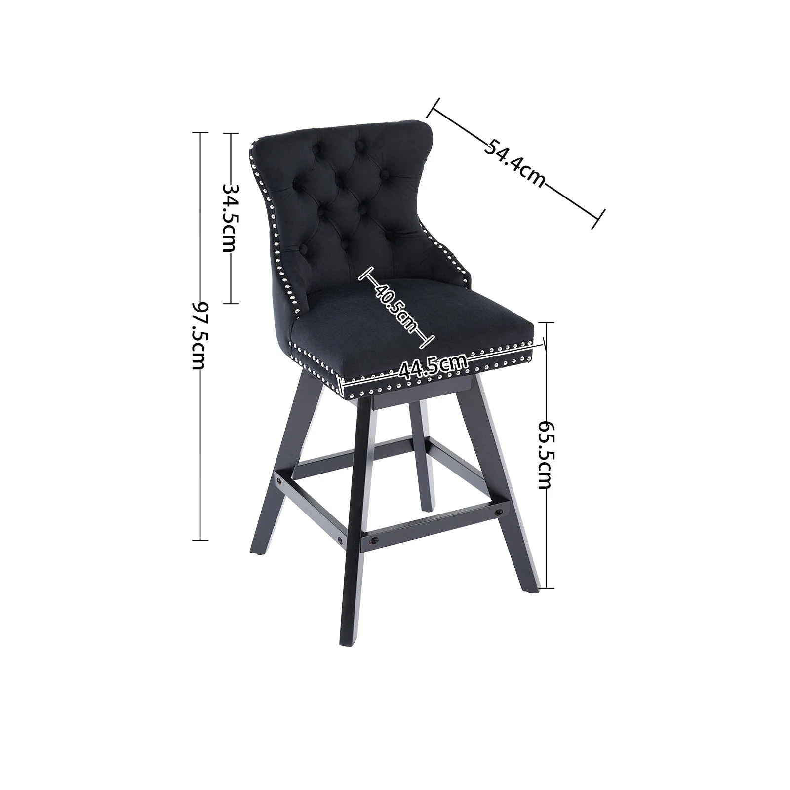 Swivel Velvet Barstools Button Tufted Wooden Legs Set of 2 - Black - Image 8