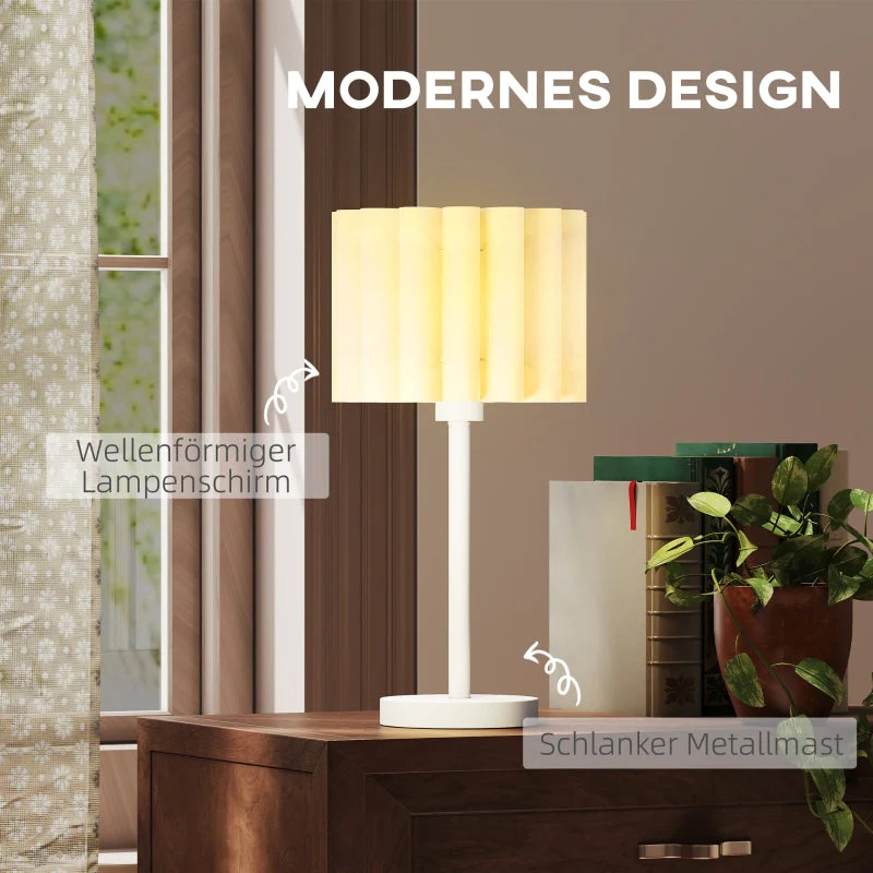 Table lamp with wave lampshade, E27 socket, button switch, white - Image 5