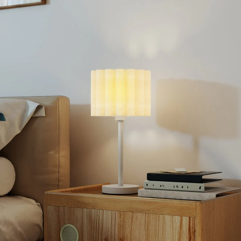 Table lamp with wave lampshade, E27 socket, button switch, white - Image 8