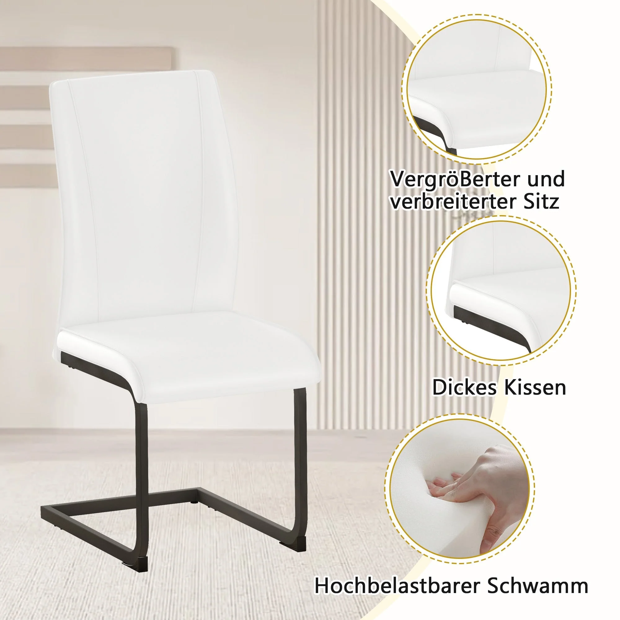 Table Set Rectangular Dining Table Storage Shelf 4 Armchairs Faux Leather White - Image 10
