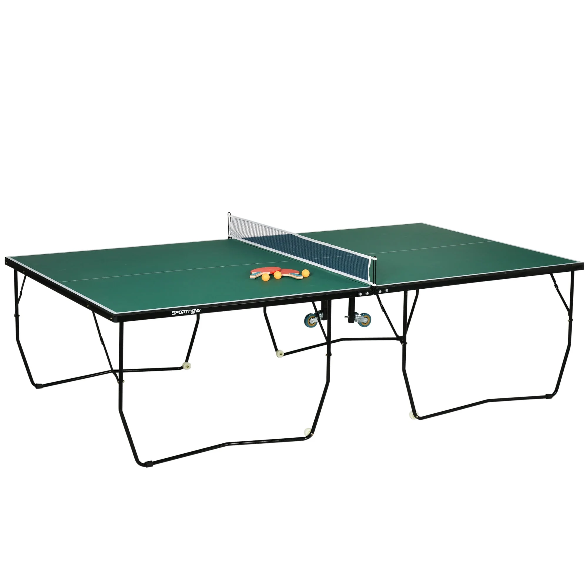 Table Tennis Table, Foldable with Wheels & Set, Steel Green - Image 2