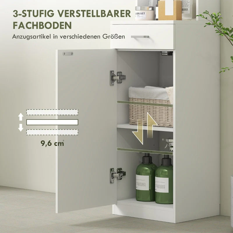 Tall Bathroom Cabinet, Drawer Door Adjustable Shelves, White - Image 5