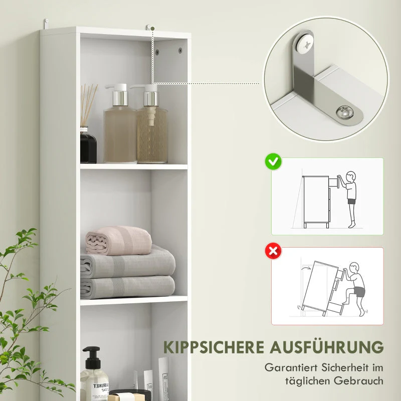 Tall Bathroom Cabinet, Drawer Door Adjustable Shelves, White - Image 6