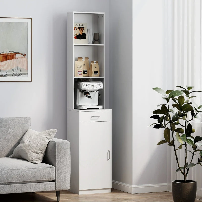Tall Bathroom Cabinet, Drawer Door Adjustable Shelves, White - Image 8