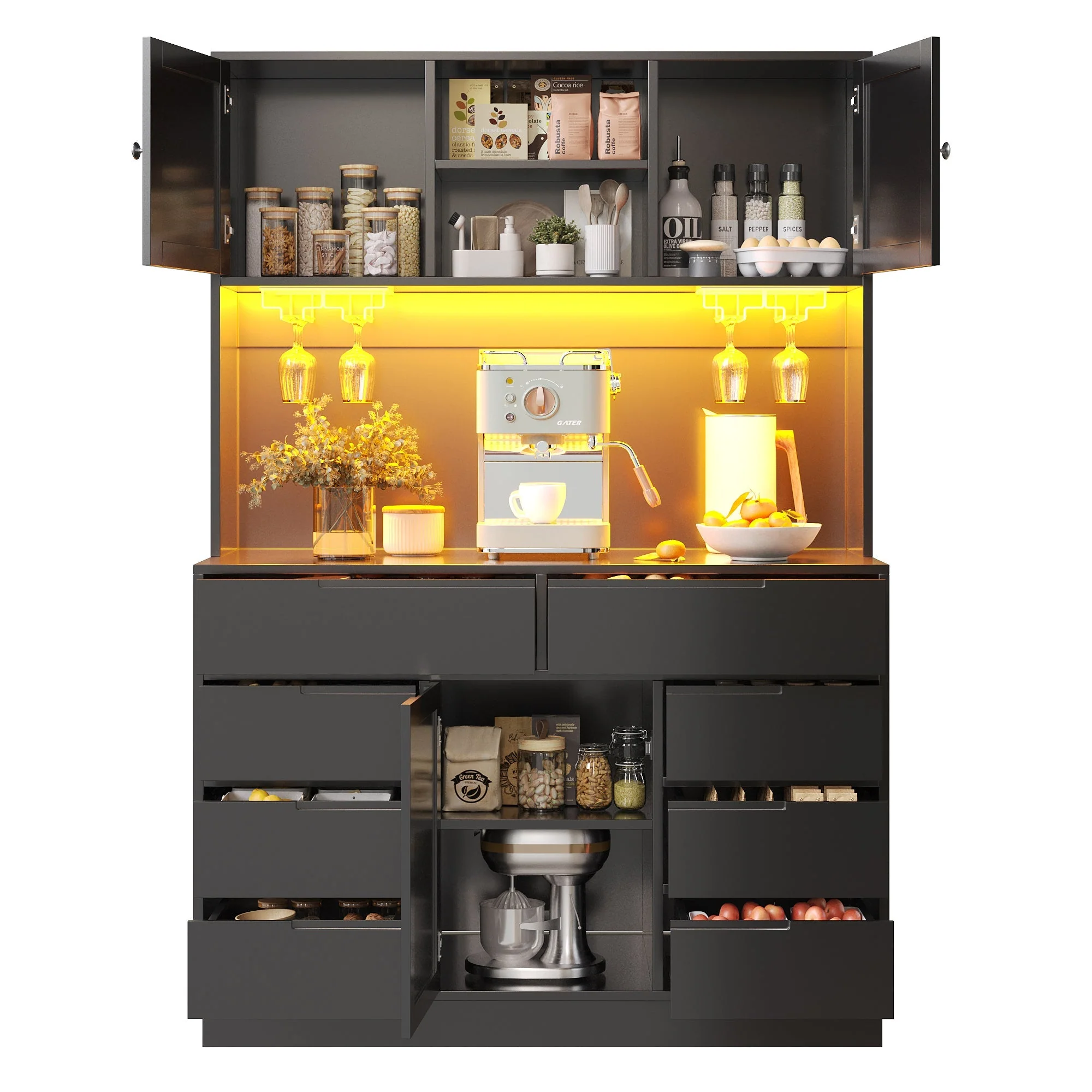 Tall Cabinet 120x40x183.5cm Smart LED Lighting 8 Drawers Adjustable Shelves Black - Image 10