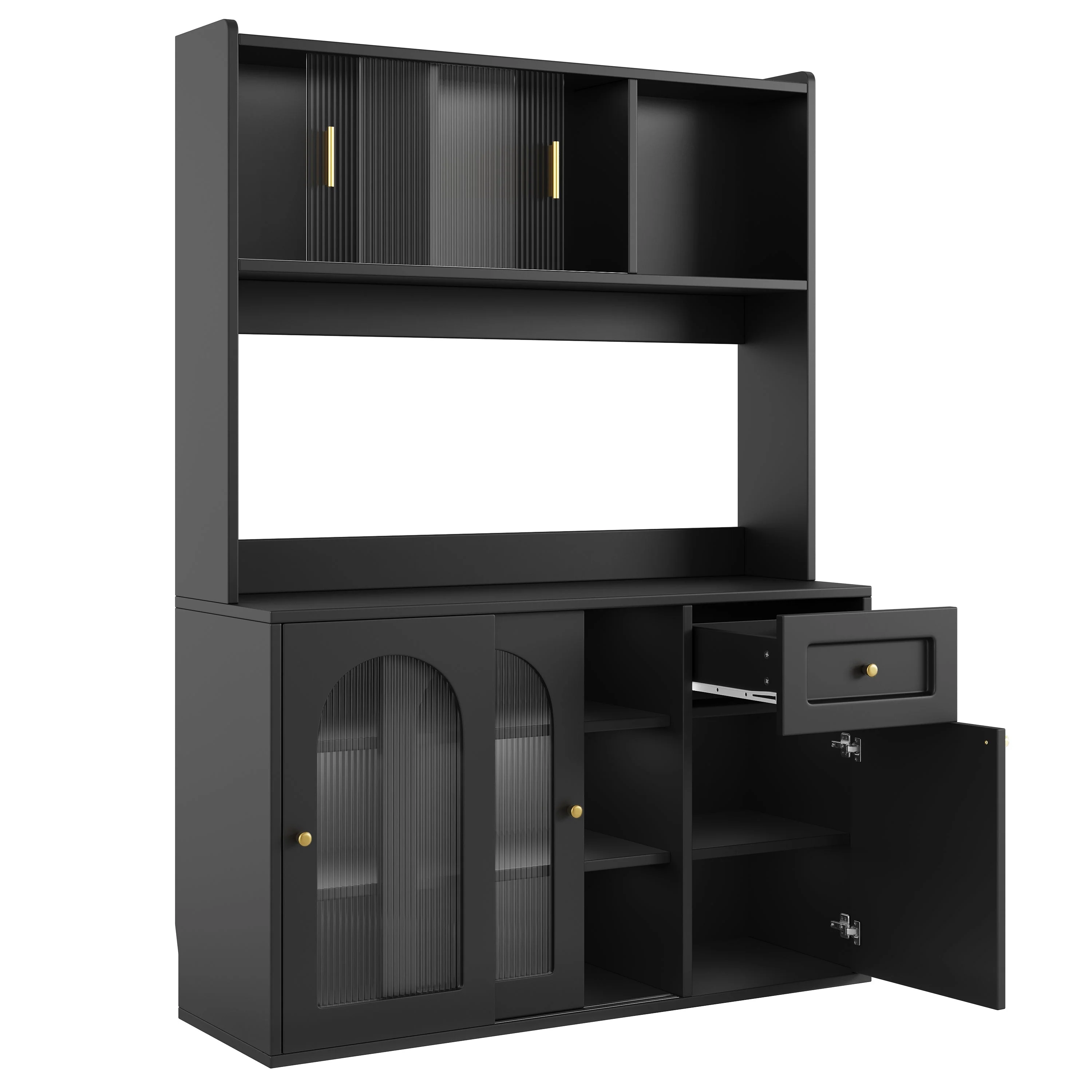 Tall Cabinet Buffet Display with Adjustable Shelves LED Lighting Black - Image 6