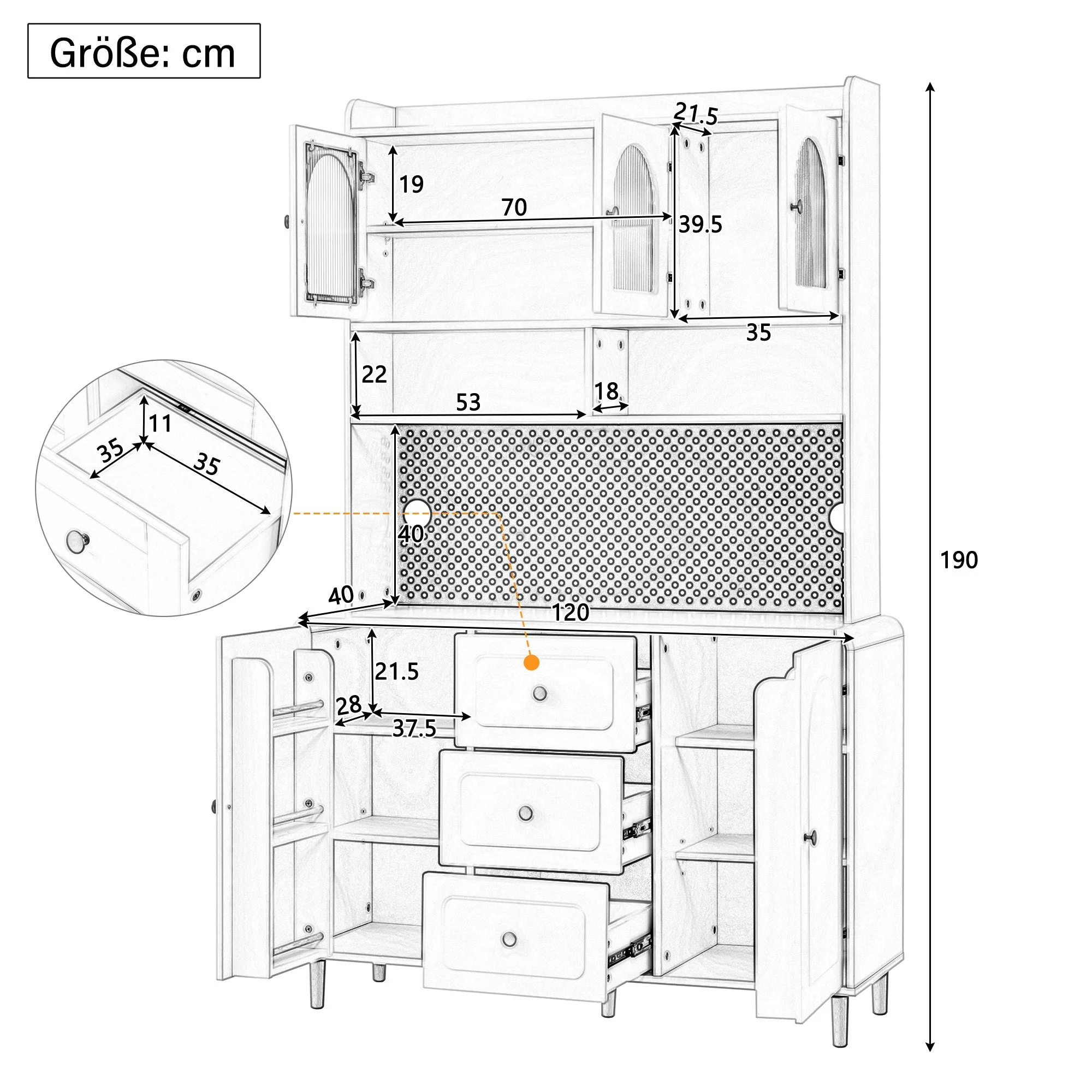 Tall Cabinet Pegboard Bar Storage Drawers White - Image 5
