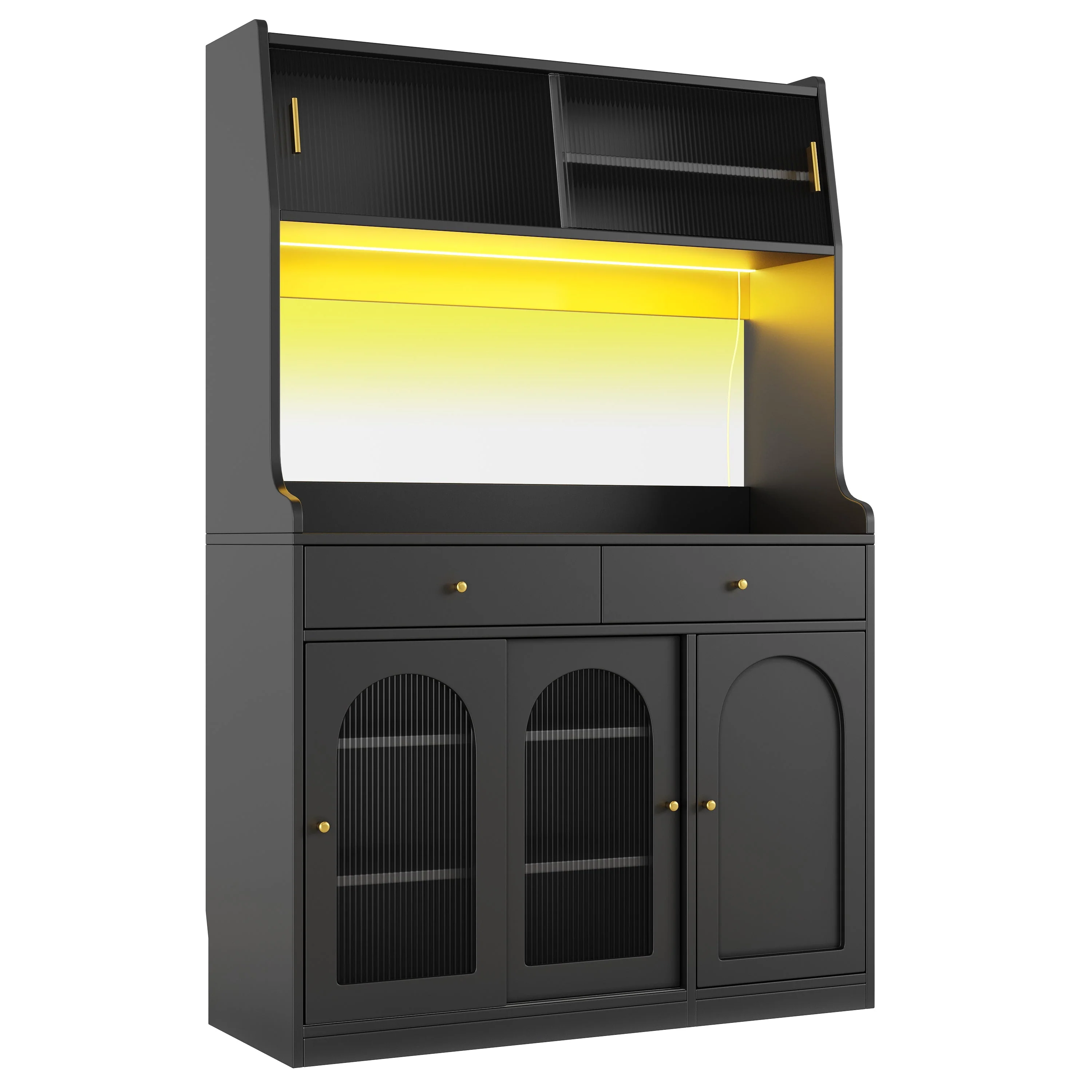 Tall Cabinet Sideboard with LED Adjustable Shelves & 2 Drawers - Black - Image 6