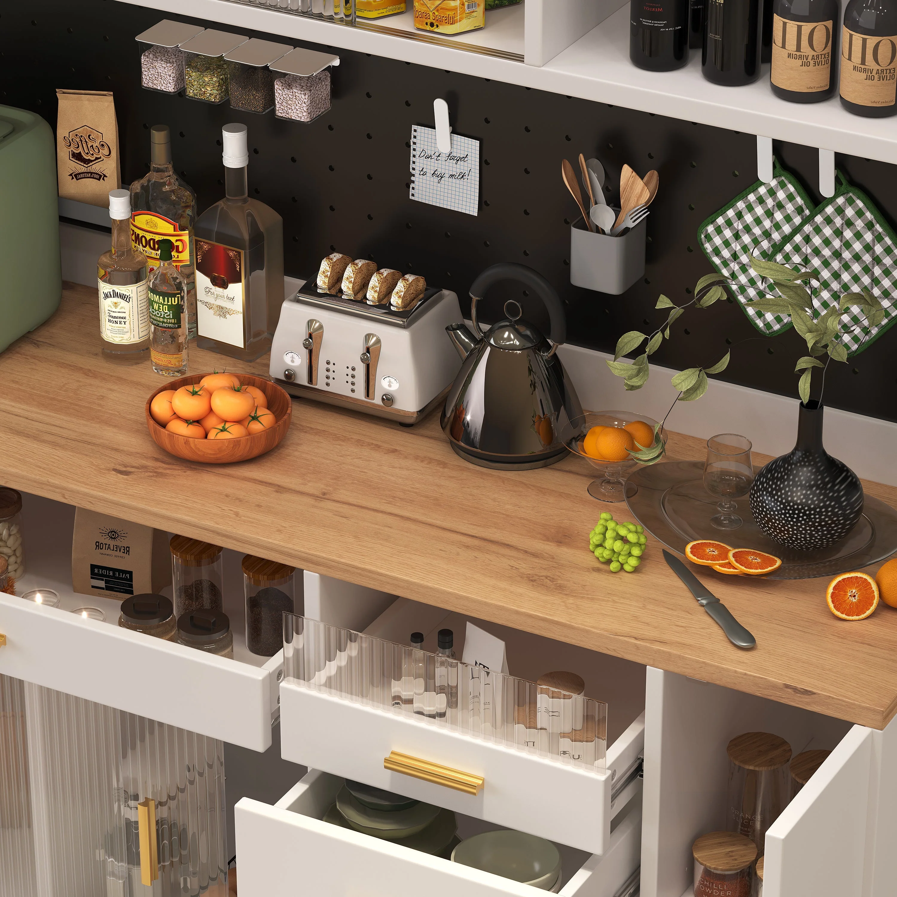 Tall Cabinet with LED Lighting and Pegboard Shelves, White - Image 5