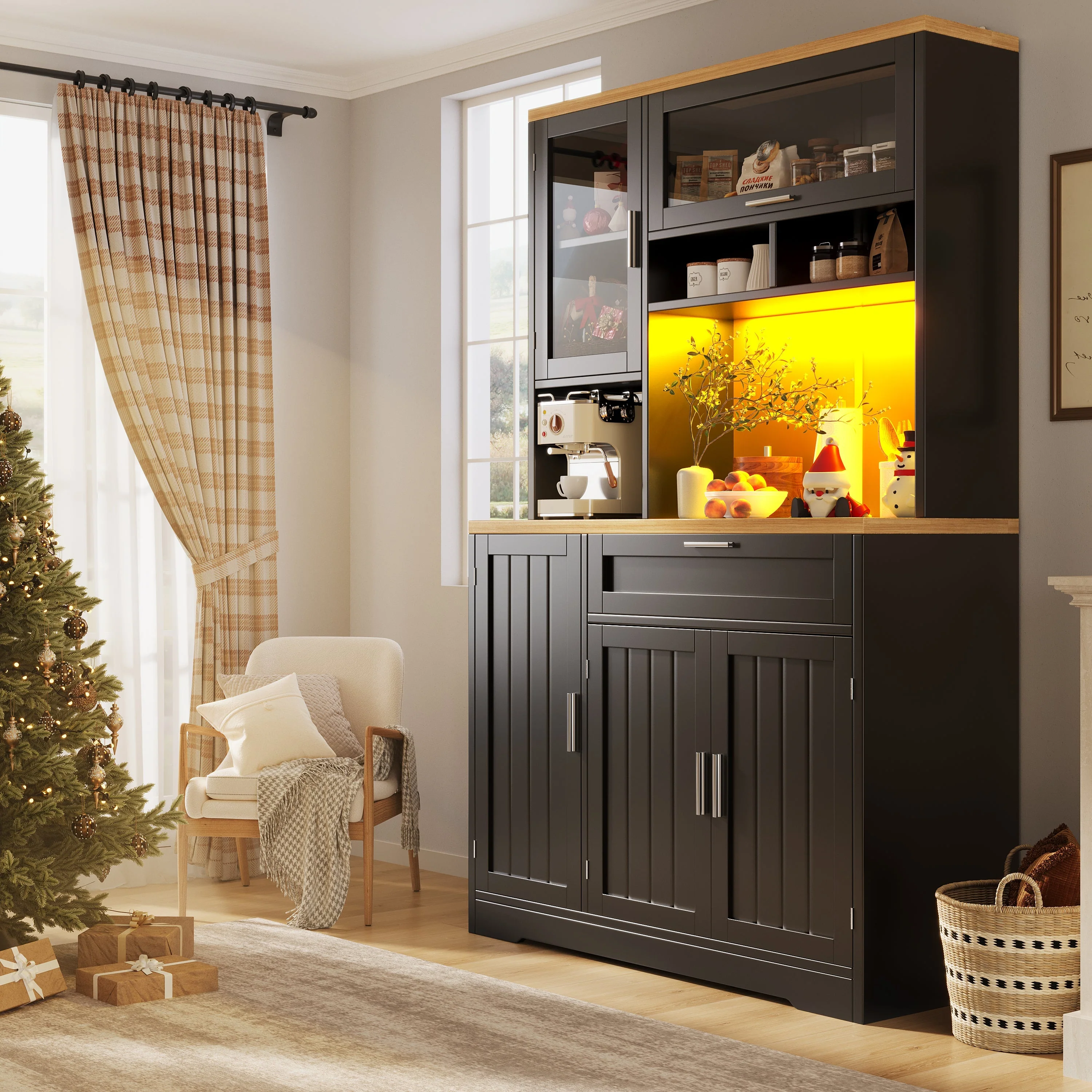 Tall Display Cabinet LED Lighting 104x40x180cm White/Black - Image 5