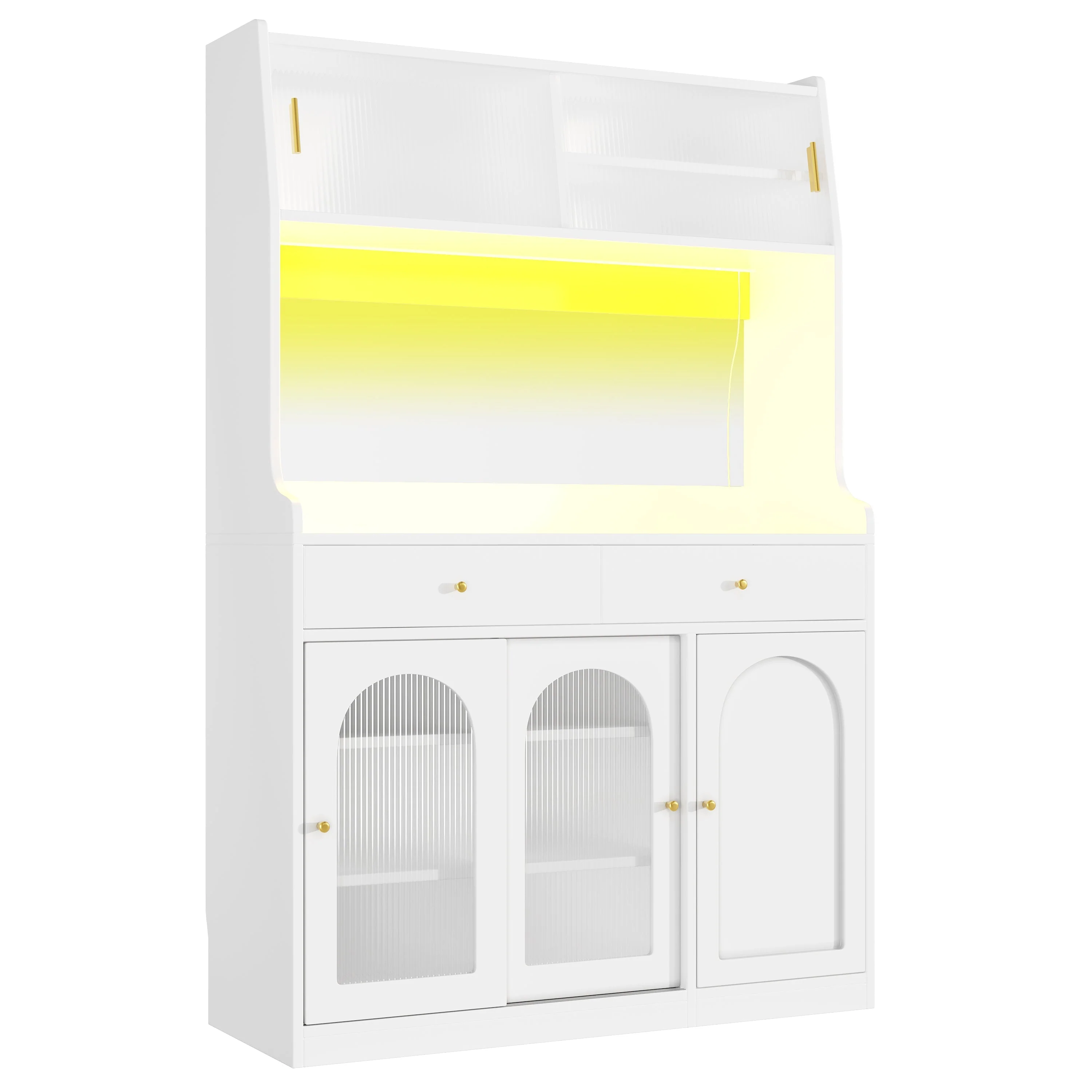 Tall Kitchen Cabinet Buffet Sideboard, Display Storage Adjustable Shelves 2 Drawers LED Lighting - White - Image 10