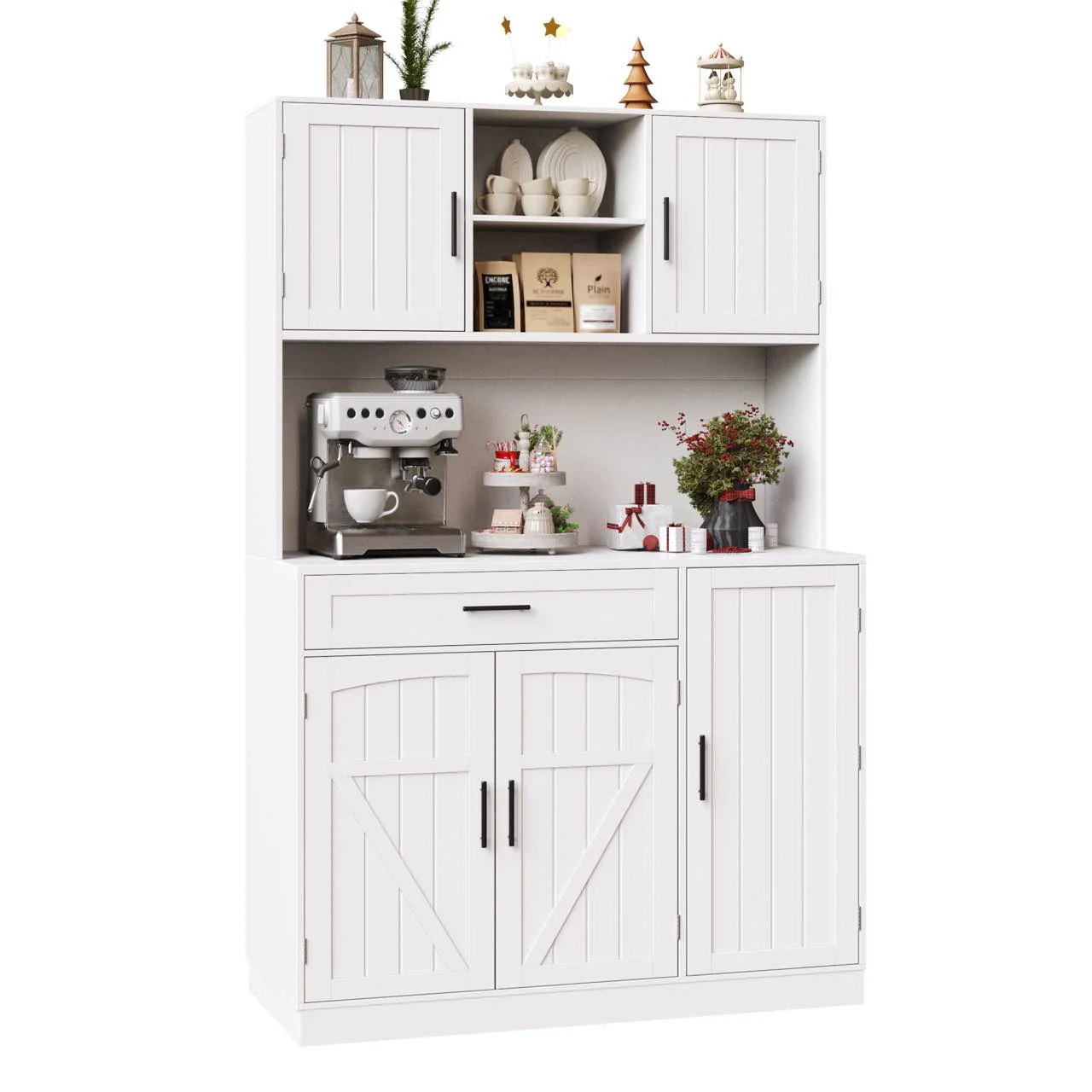 Tall Kitchen Sideboard with LED Strip and Built-in Socket, White - Image 7
