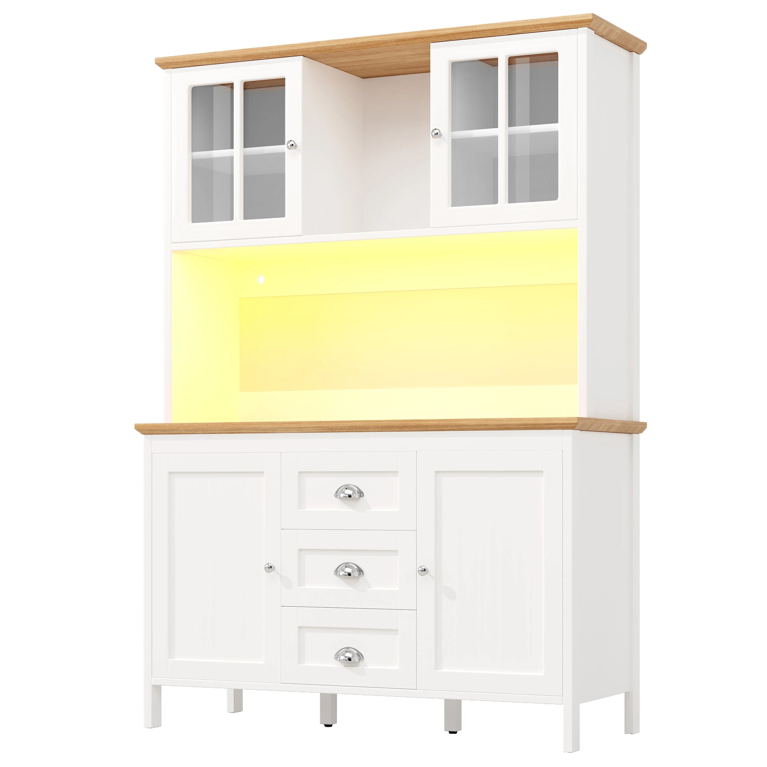Tall Sideboard Cabinet with LED Lighting and 3 Drawers, White and Black - Image 10