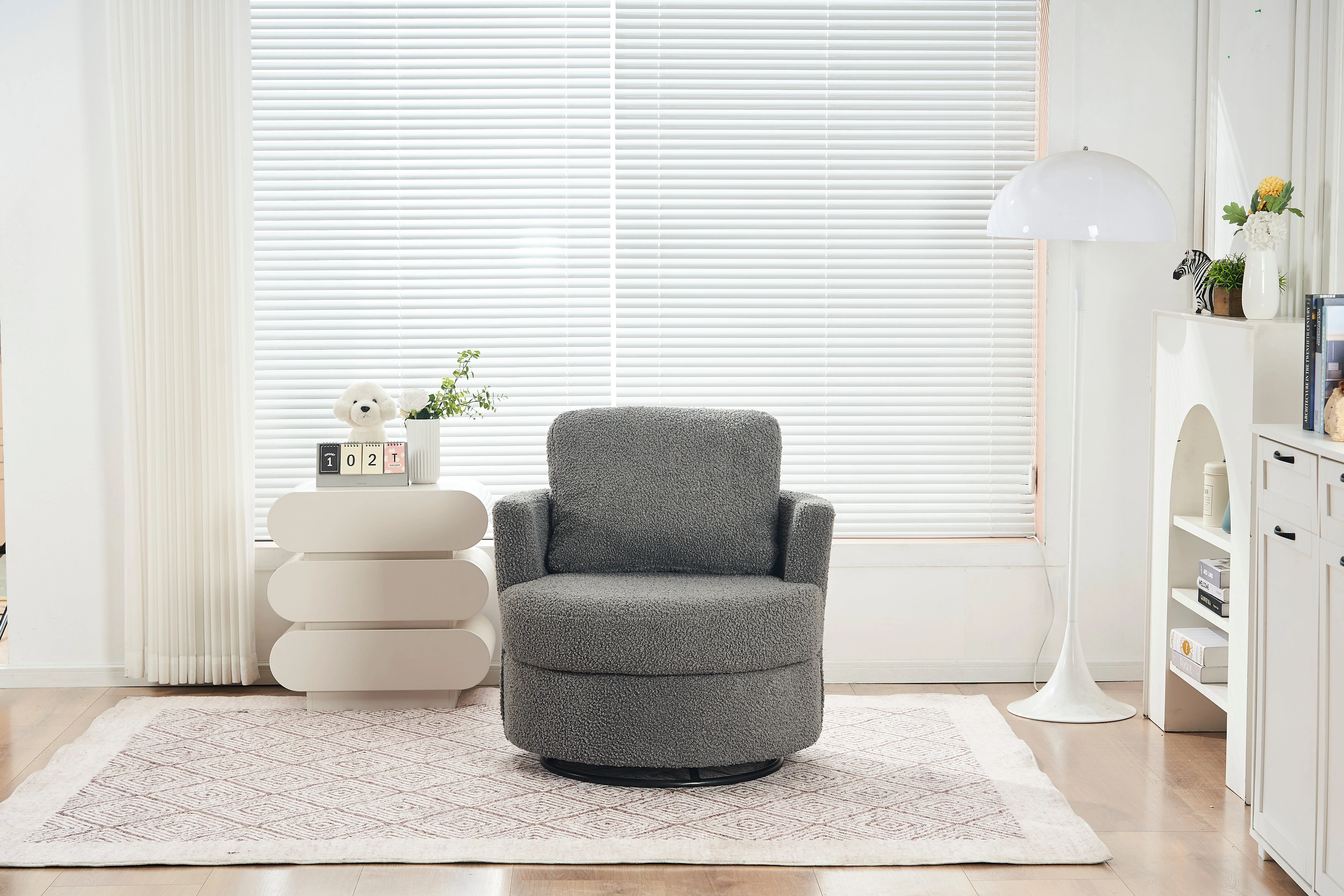 Teddy Swivel Armchair: Back Cushion Pillow, Thick Foam Pad, Medium Grey - Image 6
