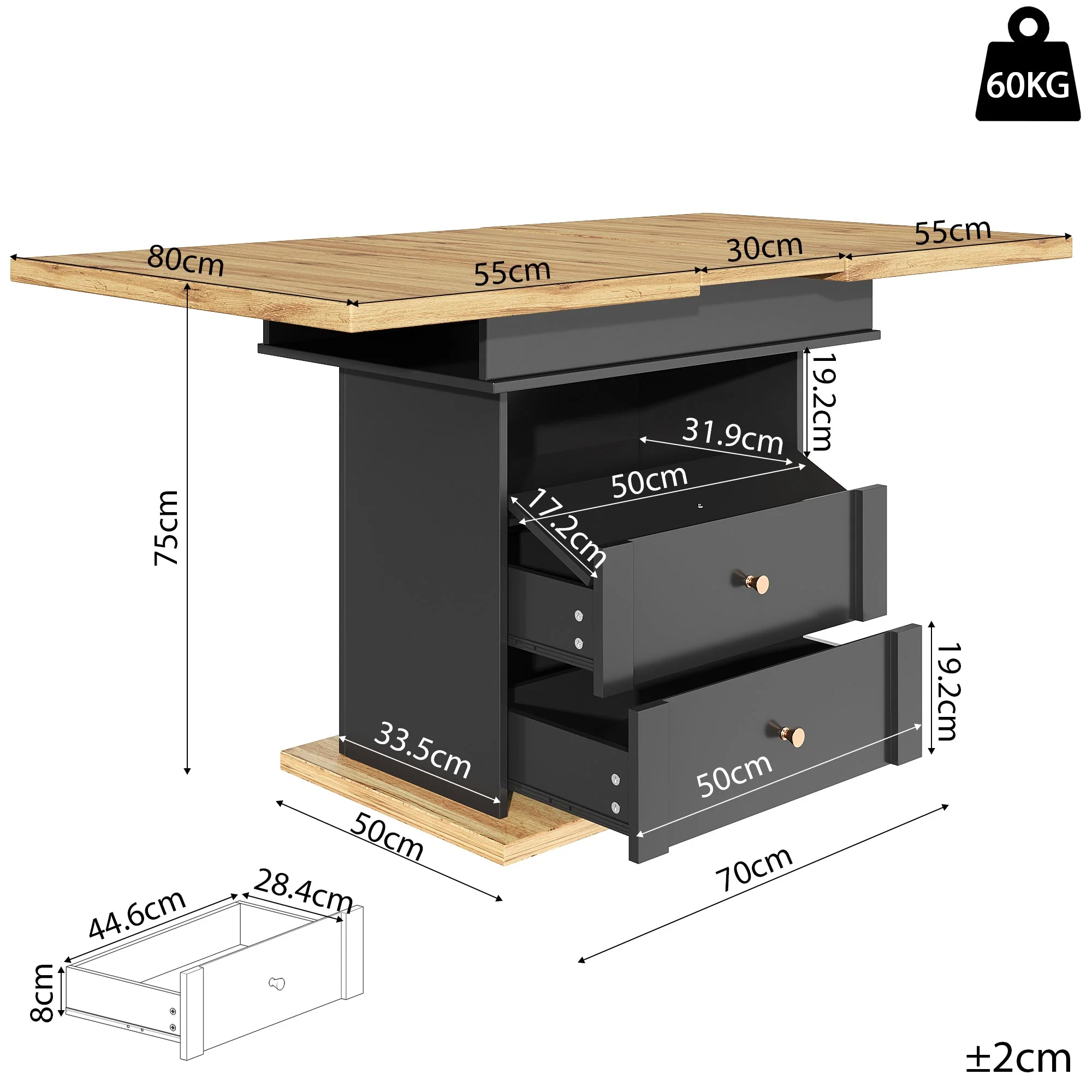 Telescopic Dining Table, 110-140 x 80 cm, Extendable for 4-6 People, Minimalist Design, Black - Image 5