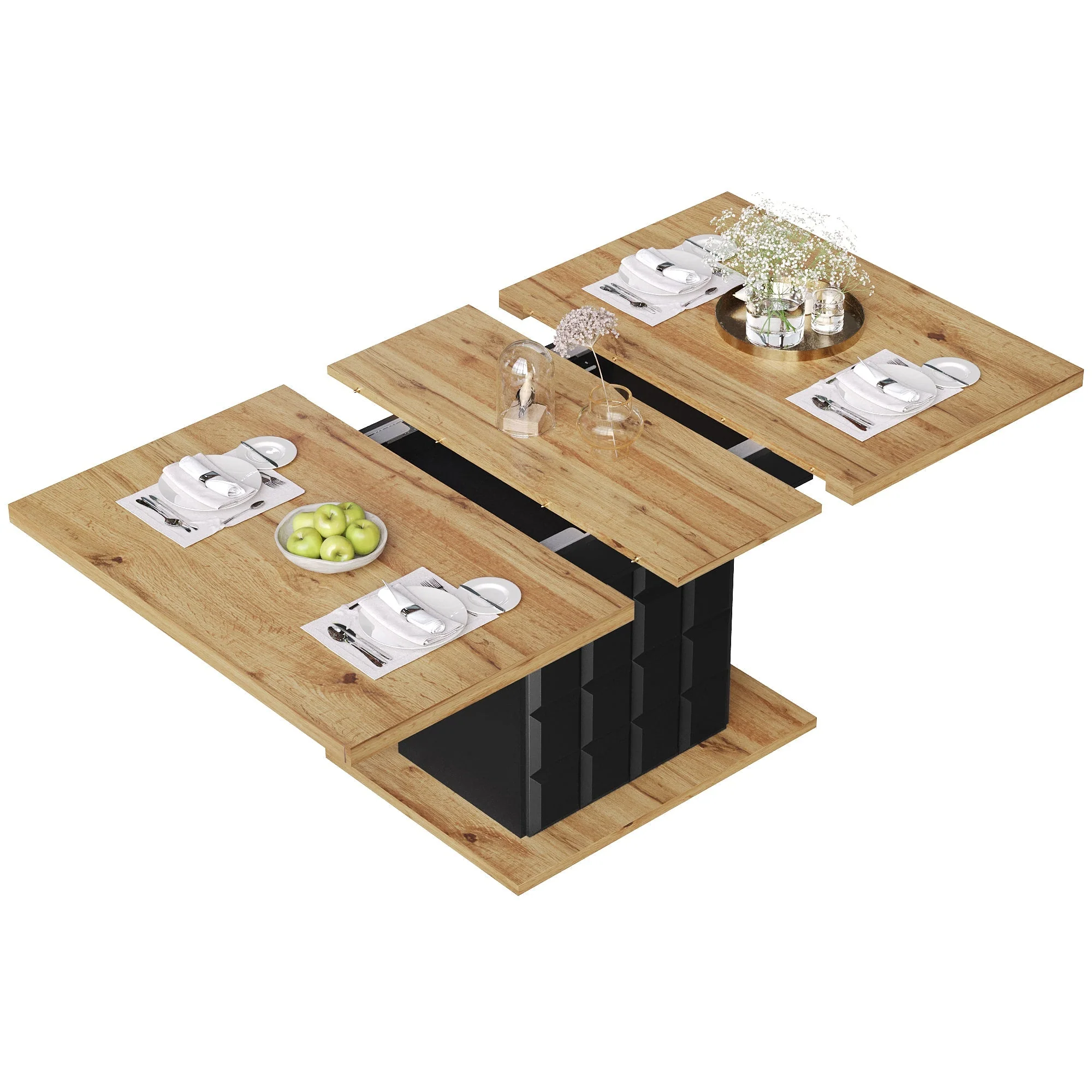 Telescopic Dining Table 110-140x80cm Foldable Extendable Checkered Pattern - Image 10